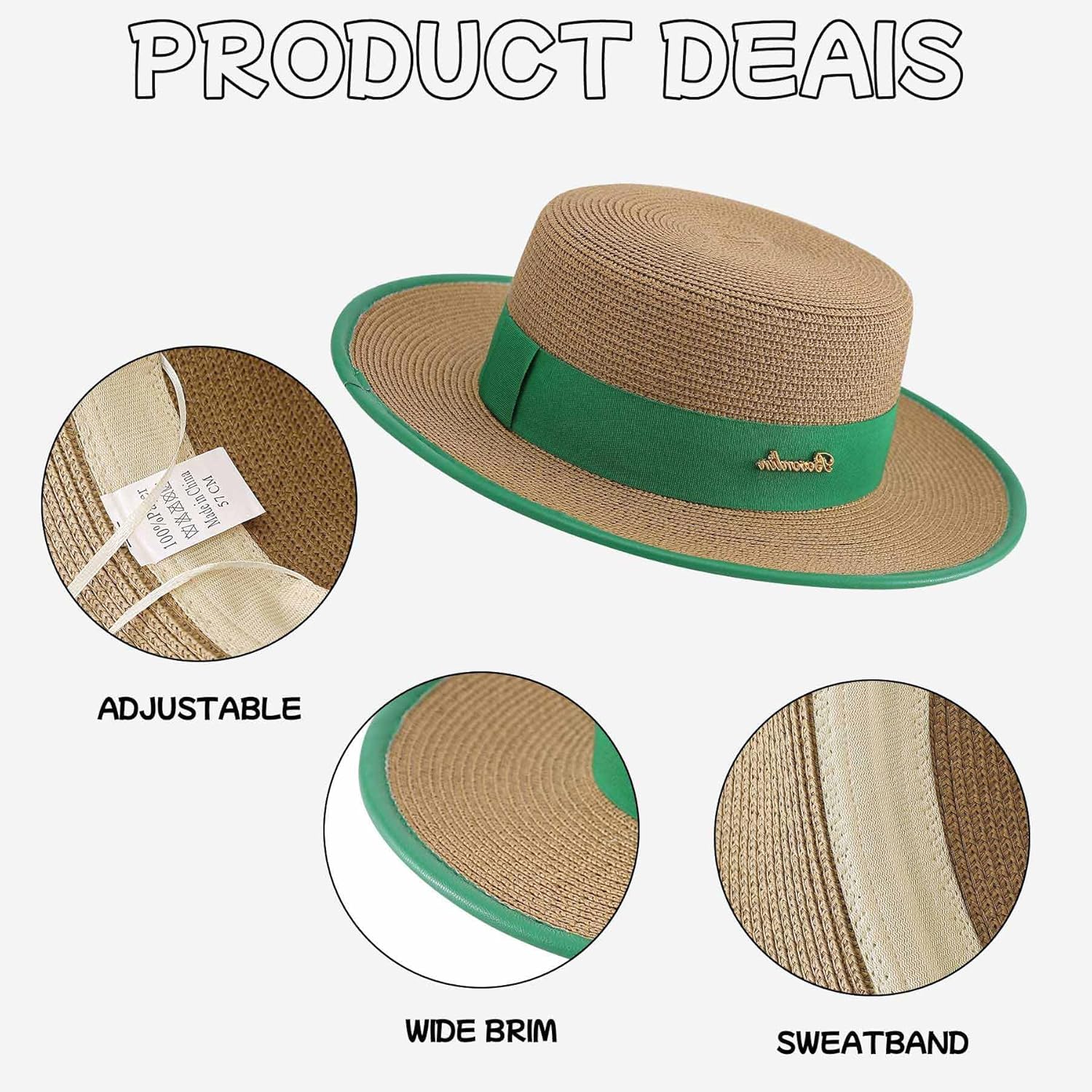 Straw Sun Visor Hat for Women Men, Wide Brim UPF 50+ Boonie Bucket Hat for Beach Fishing Gardening Outdoor Summer - Image 2