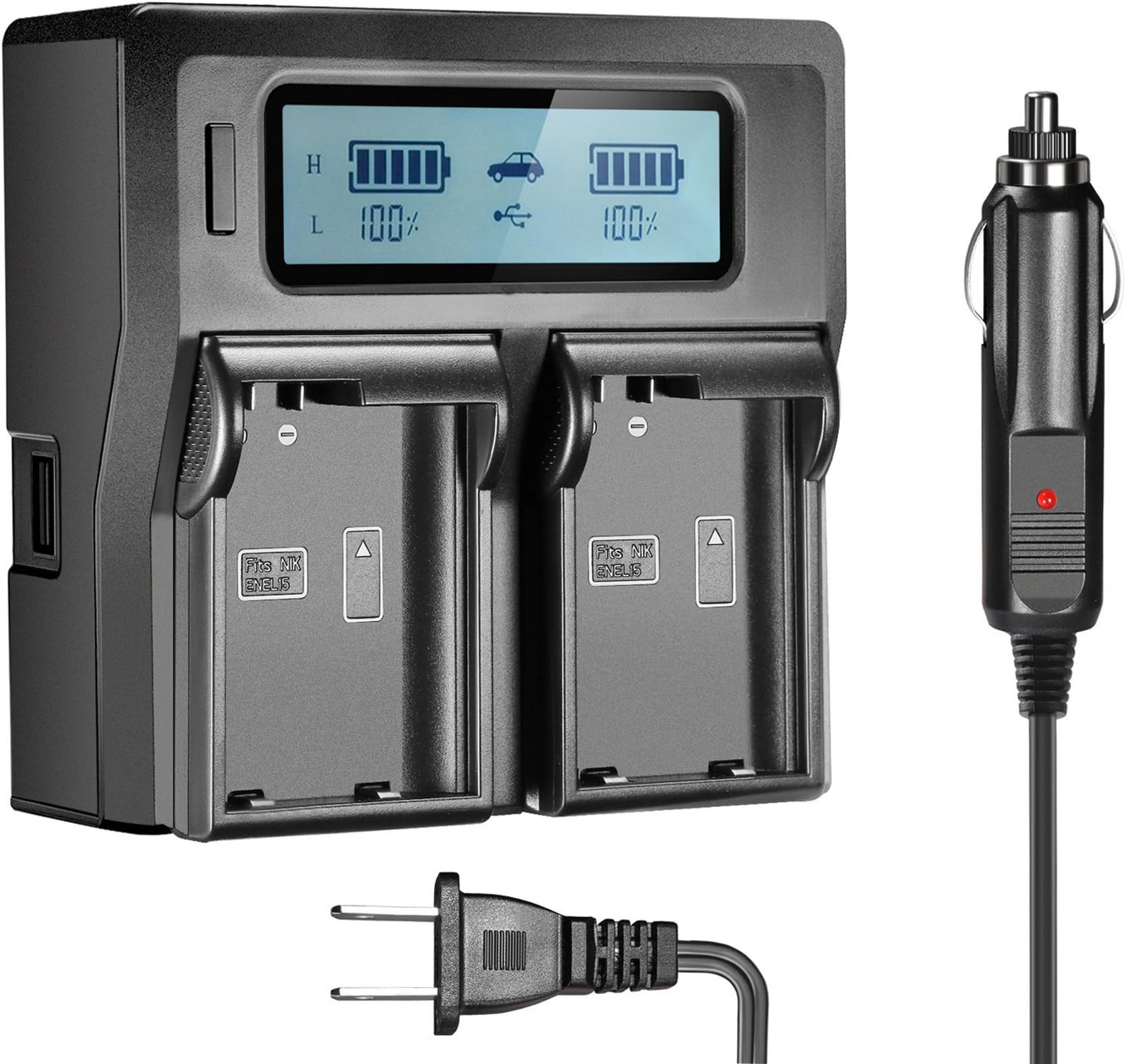 SR SUN ROOM EN-EL15 EN-EL15A Dual LCD Battery Charger for Nikon DSLR D810, D750, D7200, D7100, D7000, D800E, D800, D610, D600, Nikon 1 V1 Digital Cameras โฆ
