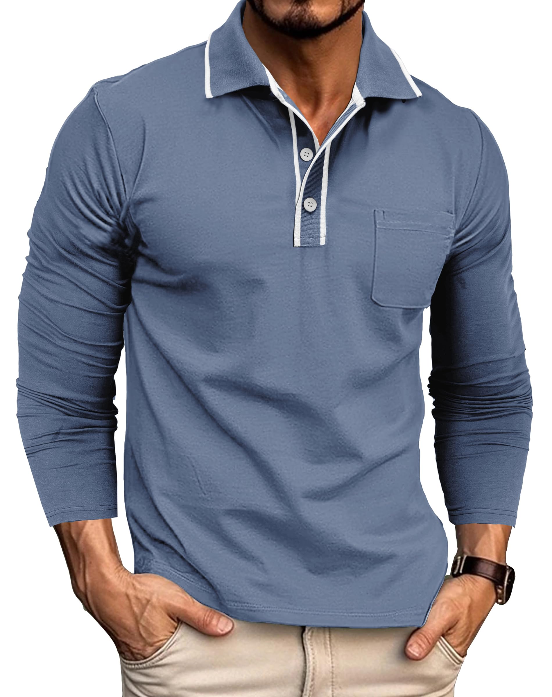 Gleam Ledra Poloshirt Herren Kurzarm Klassisches Baumwollmix Golfshirt Polohemd mit Knopfleiste
