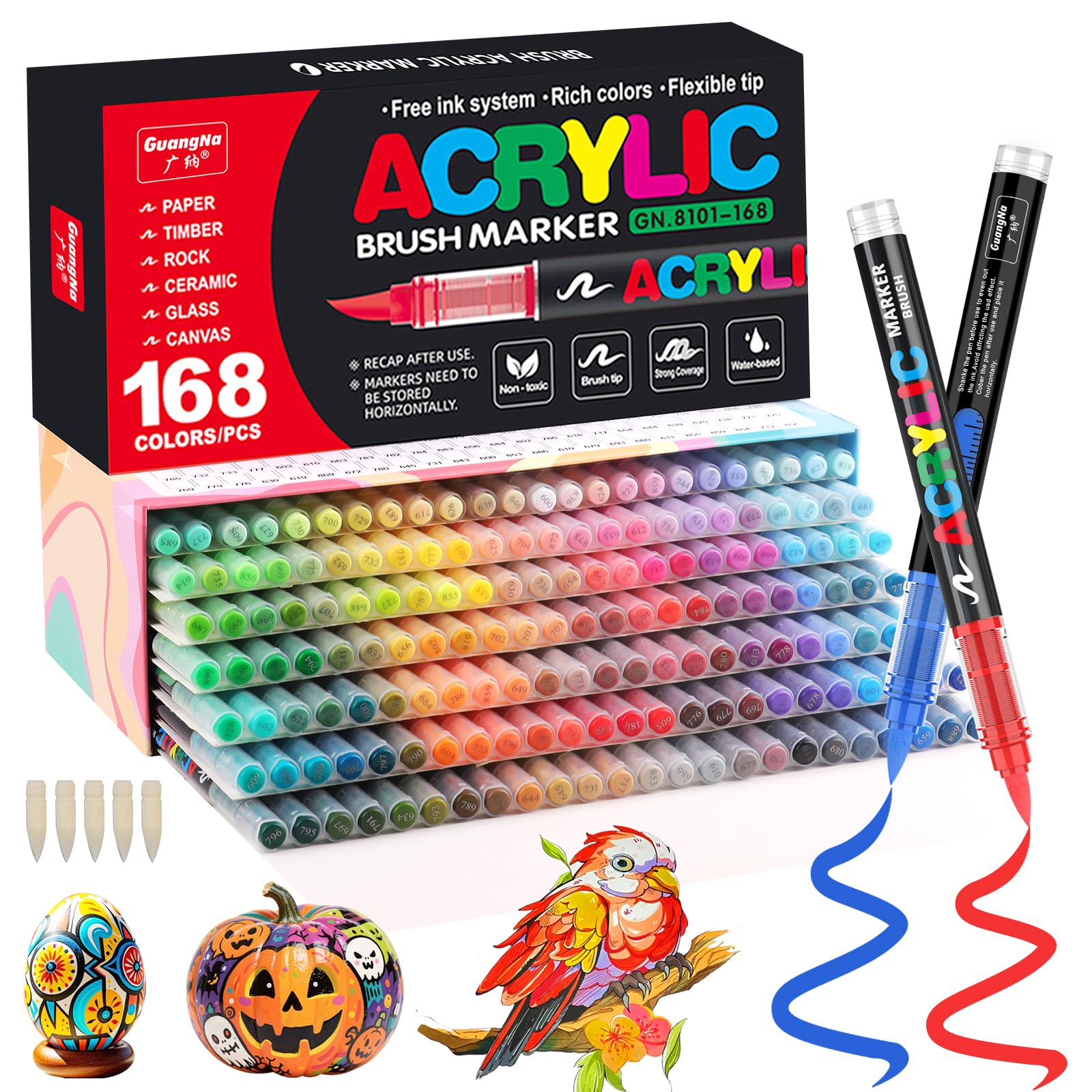 Funnasting 168 Color Rotuladores Acrilicos, Cabeza de Cepillo Suave Rotulador Acrilico, Marcadores Acrílicos para Colorear Vidrio, Pinturas Rupestres y Artículos de Artes y Oficios de Bricolaje