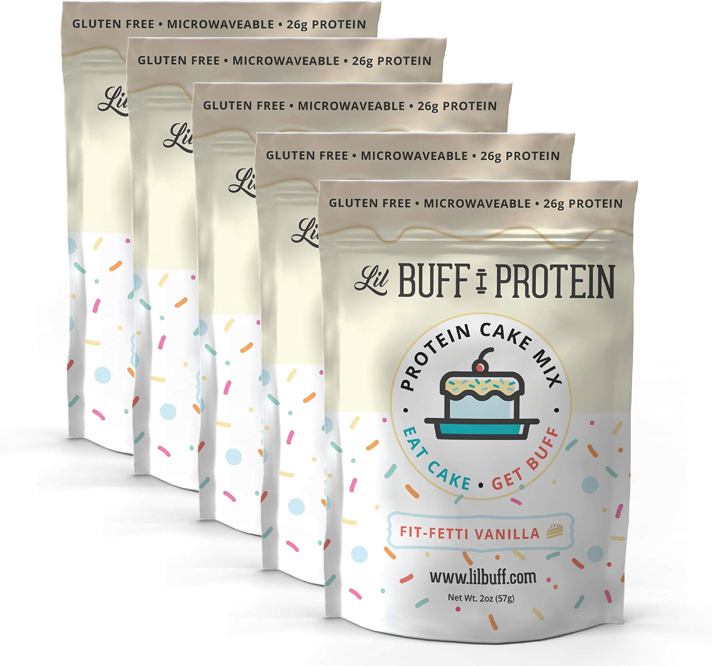 Lil Buff Protein, High Protein Cake Mix, Gluten Free, Microwaveable & 26g of Protein, High Protein Snack, Protein Waffles, Protein Donuts (FIT-FETTI, 5 Serving)