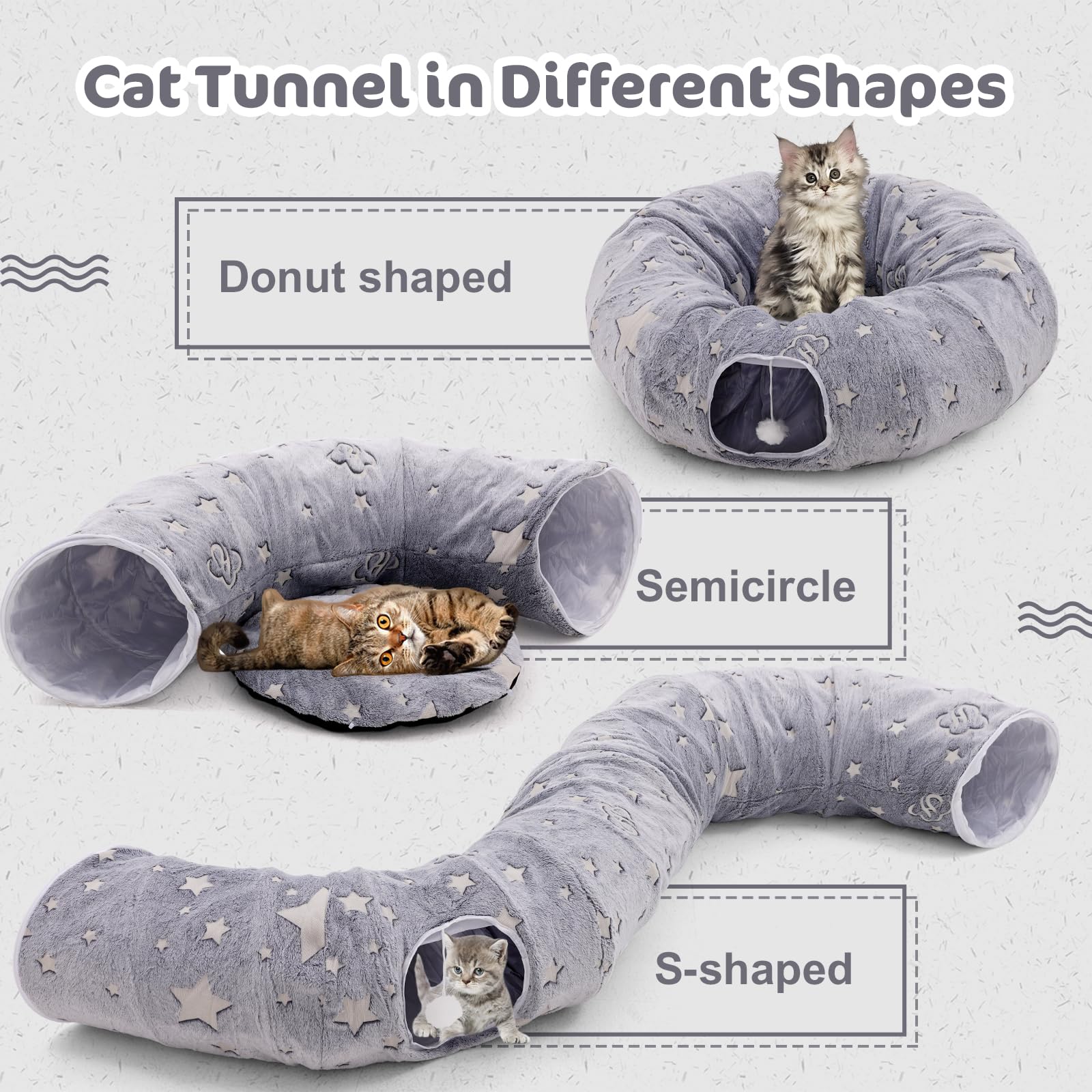 Cat Tunnel Bed for Indoor Cats,Fluffy Cat Bed Tunnel for Large cats,Multifunctional Cat Tunnel Donut Cave with Cat Toy 90CM for Small,Medium and Large Cats - Image 2