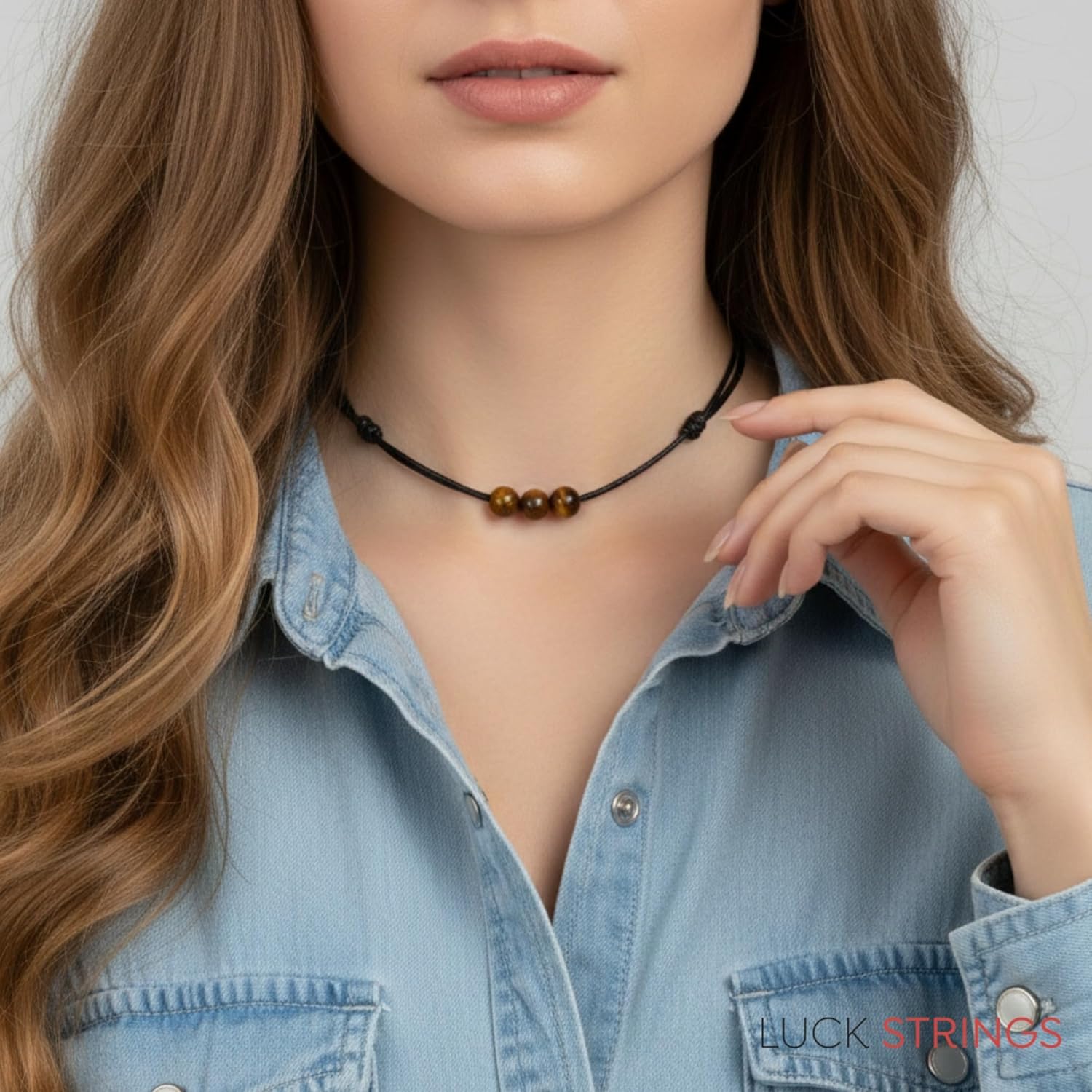 Luck Strings Tigers Eye Beaded Pendant Necklace with Adjustable Wax Nylon Cord - Handmade Choker for Men & Women | Chakra Healing, Spiritual Protection, Yoga Jewelry - Image 6