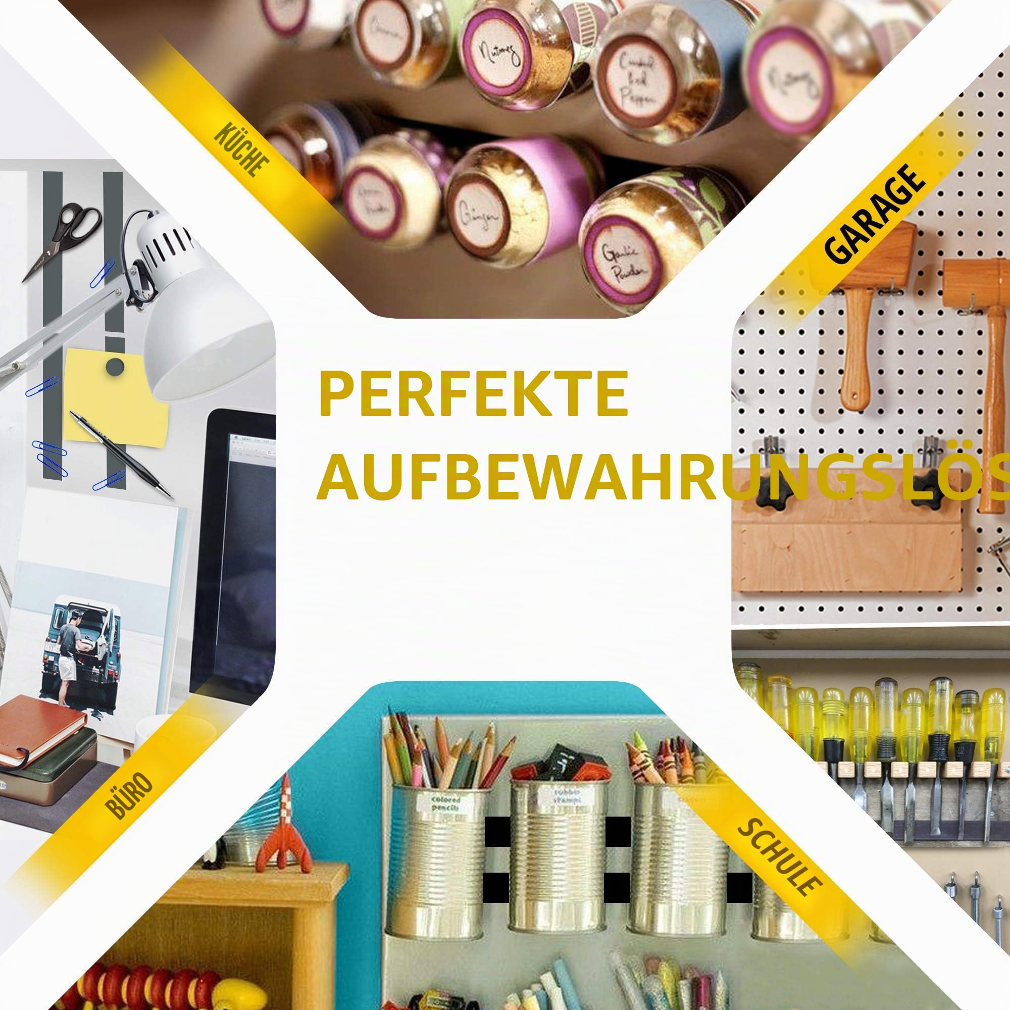 X-bet MAGNET Magnetstreifen mit selbstklebender Rückseite – Magnetband zum Basteln – Werkzeug- und Messer-Magnetstreifen für Küche, Garage und Garten (6 Stück)