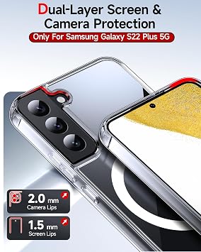 LeYi Galaxy S22 Plus用電話ケース:Mag-Safe Fit隆起したカメラガード付き、マット半透明スリム半透明ソフトタッチ保護用Samsung S22 Plus 5Gケース、クリア