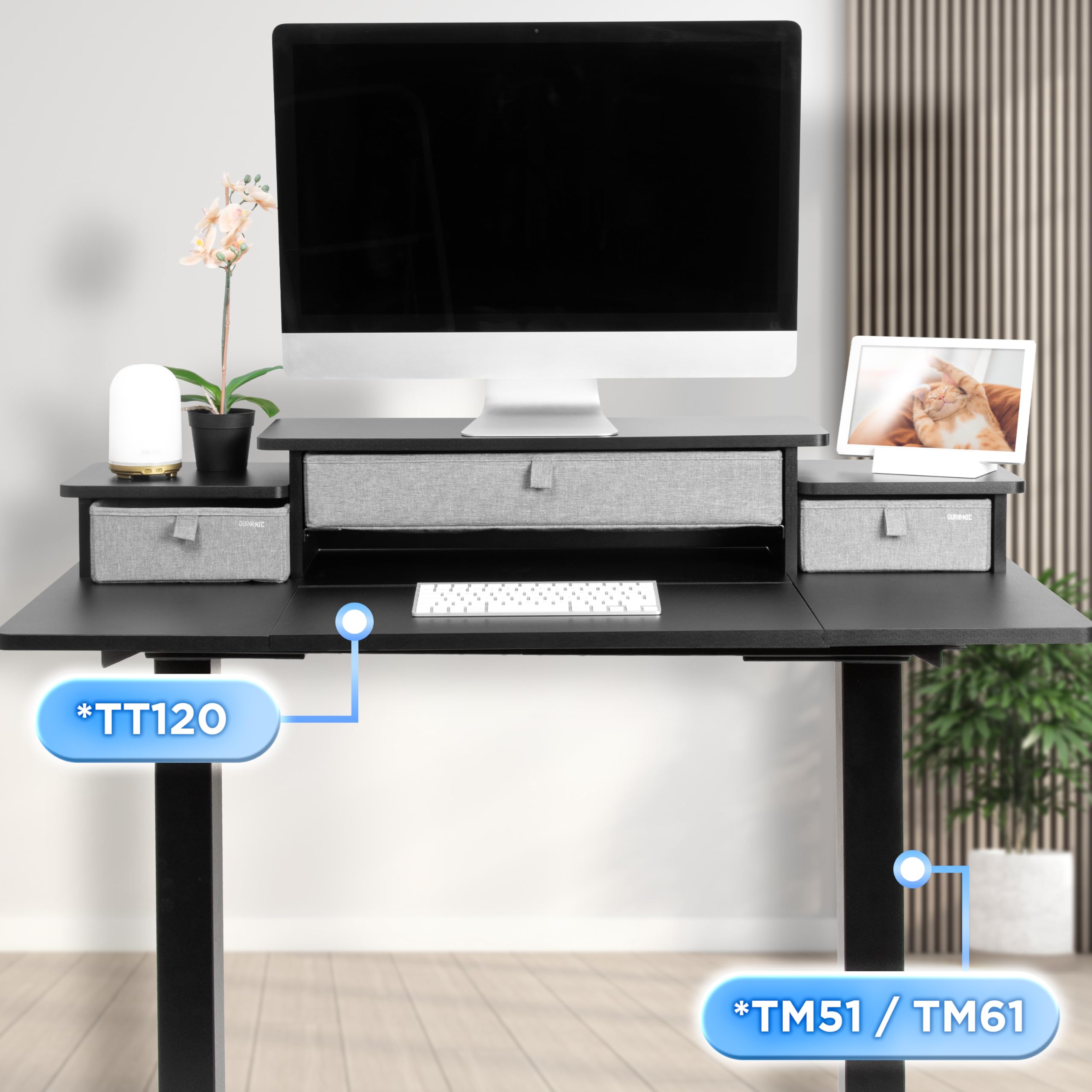 Duronic DD4 BK 120 cm Desk Top Nero con 3 cassetti | Compatibile con tutti i Desk Top da 120 cm | Accessorio per scrivania | Professionale estetico e organizzato | Superficie per sollevare lo schermo