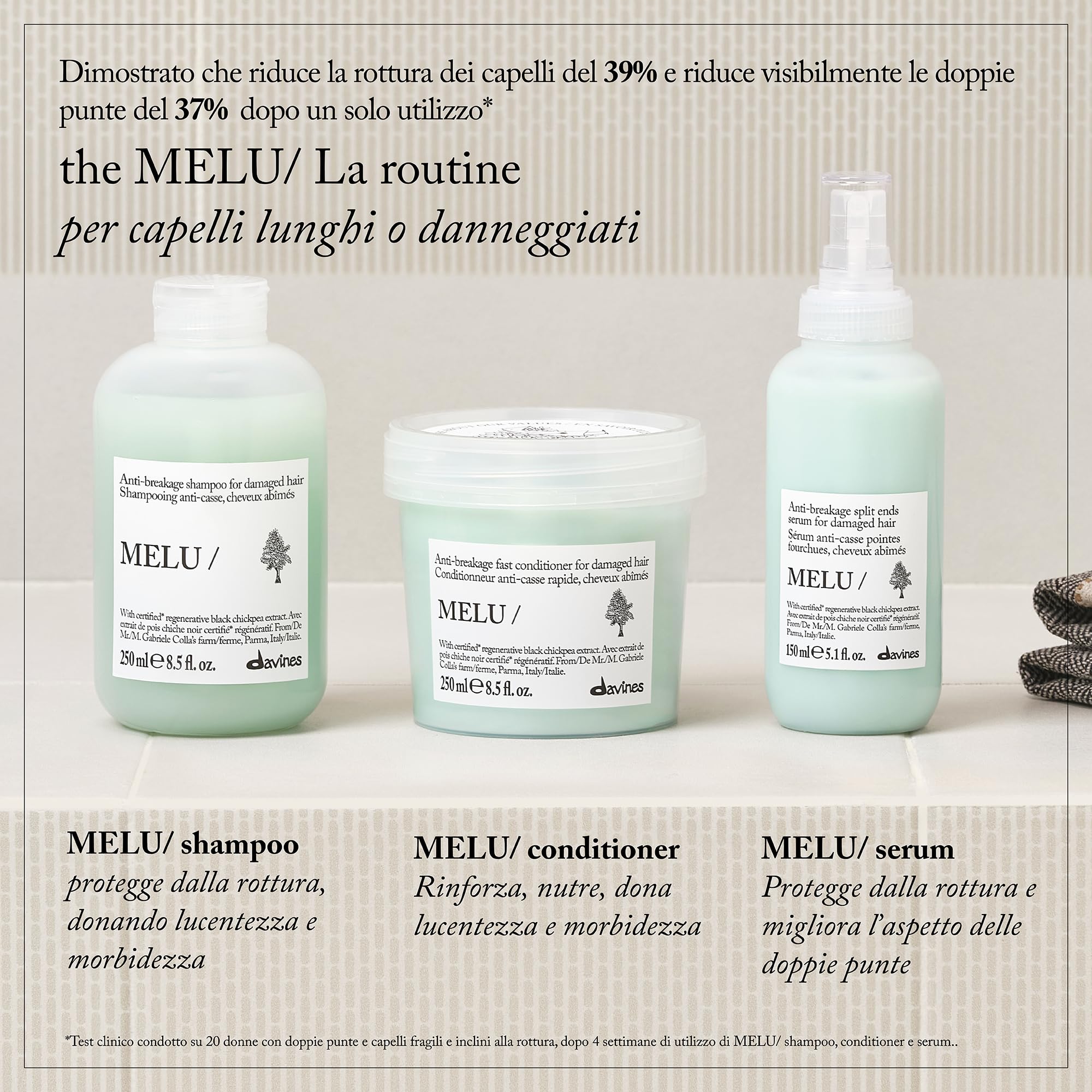 Davines MELU Serum - Siero anti-rottura per capelli lunghi, danneggiati e con doppie punte visibili - 150 ml | Danneggiati, Con doppie punte visibili
