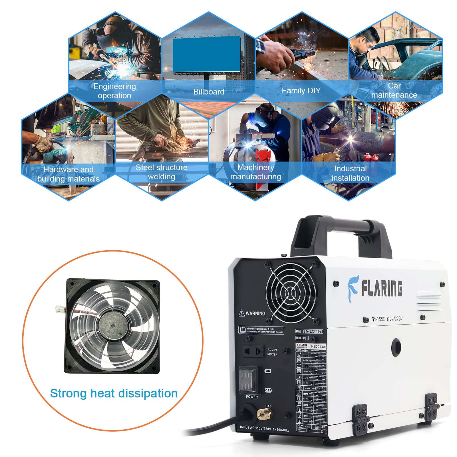 Buy FLARING MIG Welding Equipment FM155E MIG Welder 110/220 volts Spool Gun for Aluminum Welding