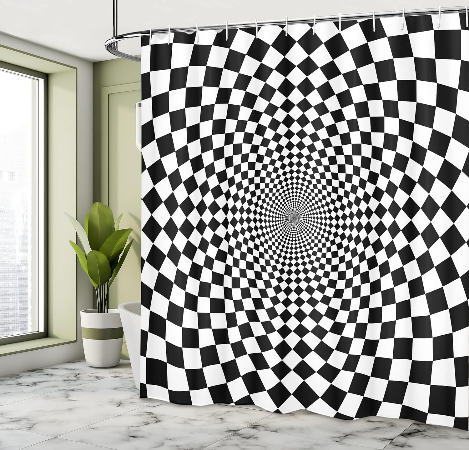 Ambesonne Black and White Shower Curtain, Optic Illusion Motif Zoom Minimalist Reflecting Symmetric Squares Artwork, Cloth Fabric Bathroom Decor Set with Hooks, 69" W x 70" L, White and Black