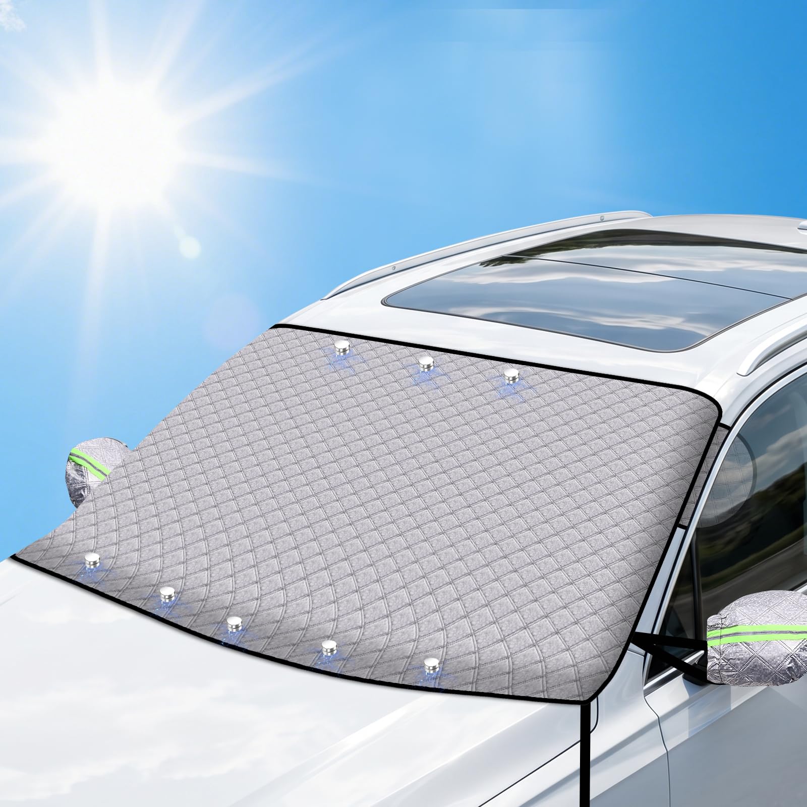 Parasole Auto Parabrezza Pieghevole con 8 Calamite – Parasole Auto Esterno Copri Parabrezza per Tutte le Stagioni | Protegge da Sole, UV, Neve, Ghiaccio, Brina e Polvere (L：H120xB146 cm)