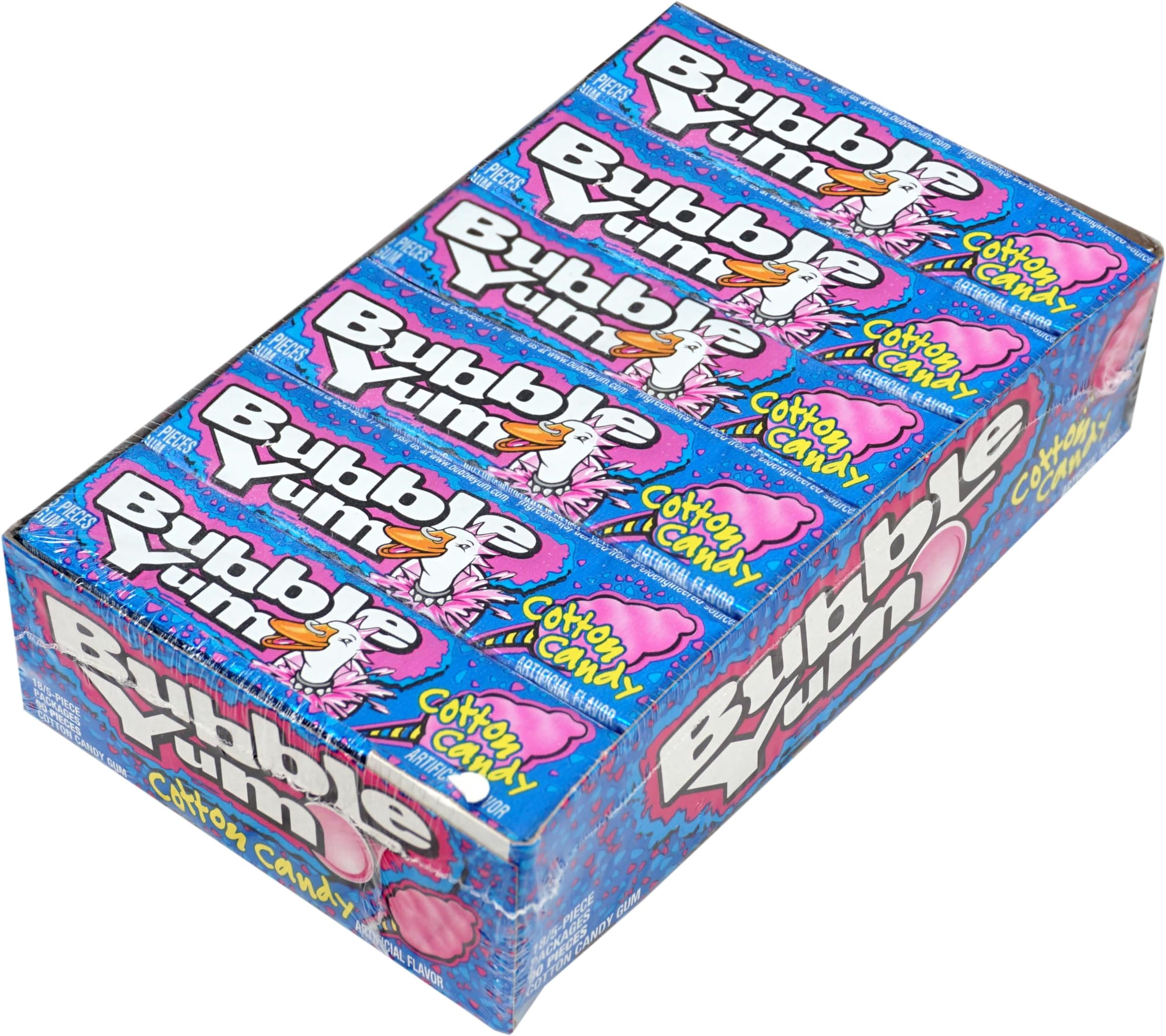 Bubble Gum Cotton Candy Flavored Gum, 18 Packs of 5 Pieces Each (90 Pieces Of Gum)