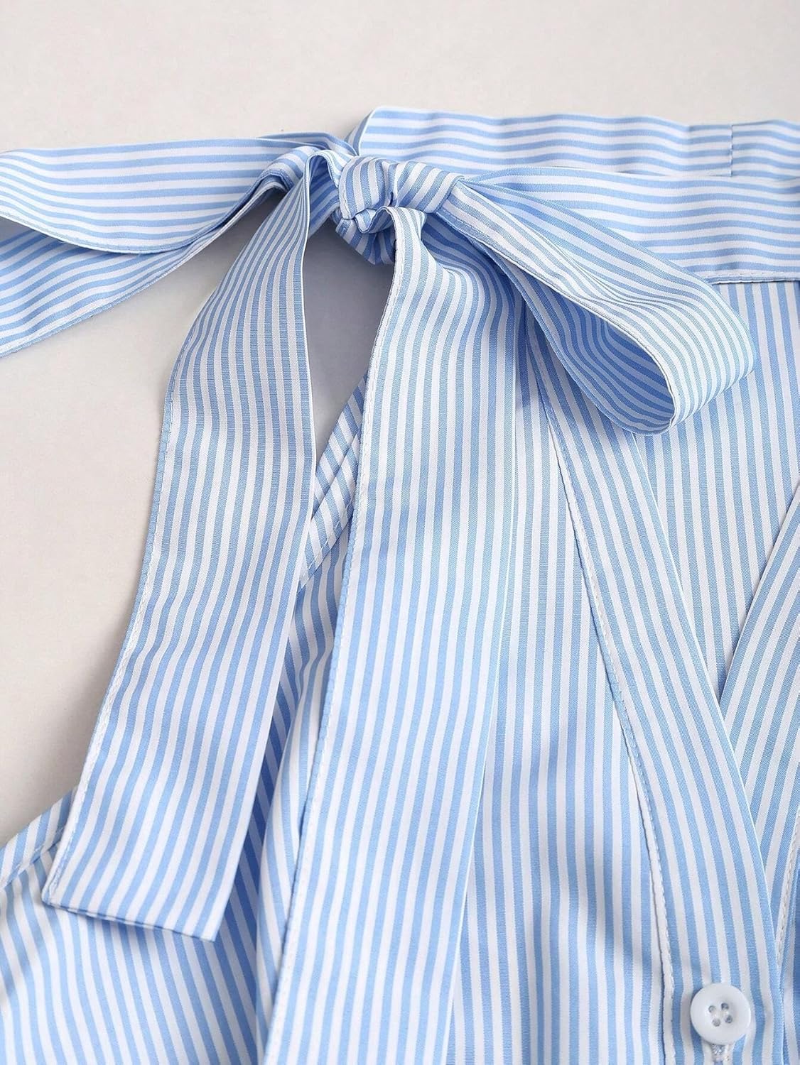 Womens Casual Halter Neck Sleeveless Button Top Slimming Striped Blouse Shirt for Spring Summer