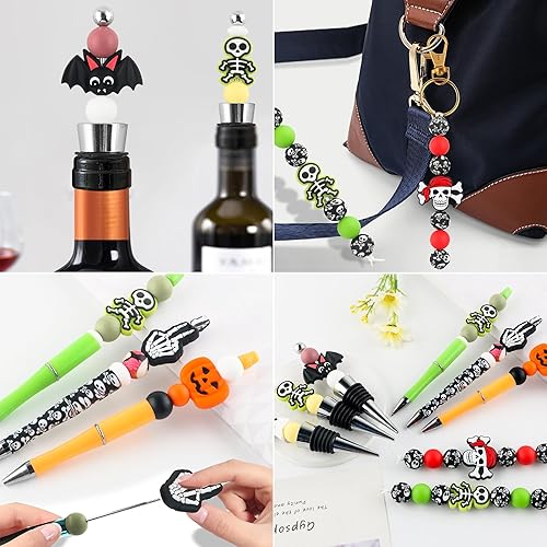 Miniatura 3 de Sunrony 20 cuentas focales de silicona, cuentas de silicona de Halloween para hacer llaveros fantasma, cuentas de silicona para bolígrafos, cuentas