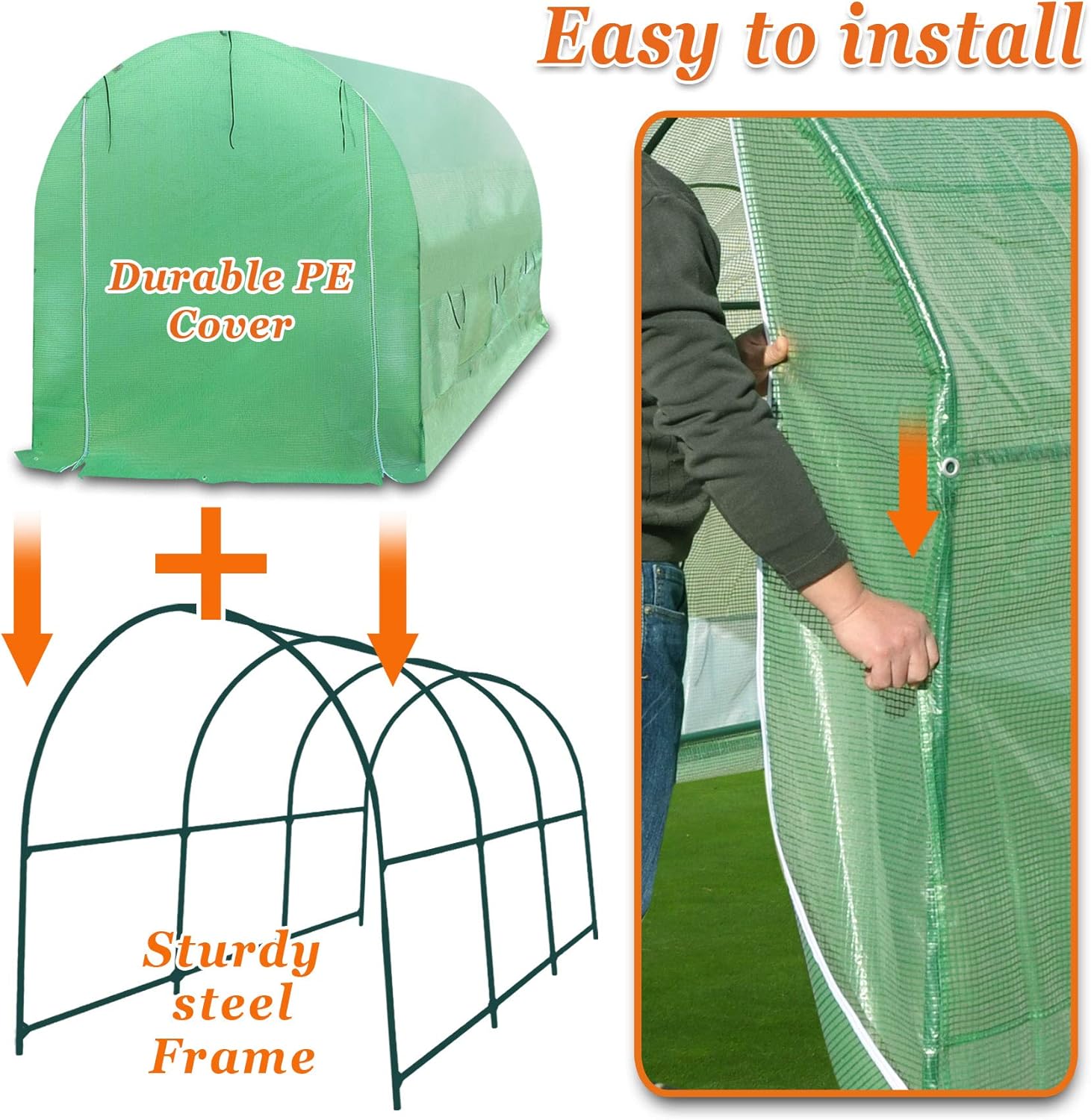 Strong Camel Portable Greenhouse Cover Larger Walk in Greenhouse Replacement Cover Top(12'X7'X7' (Cover Only))