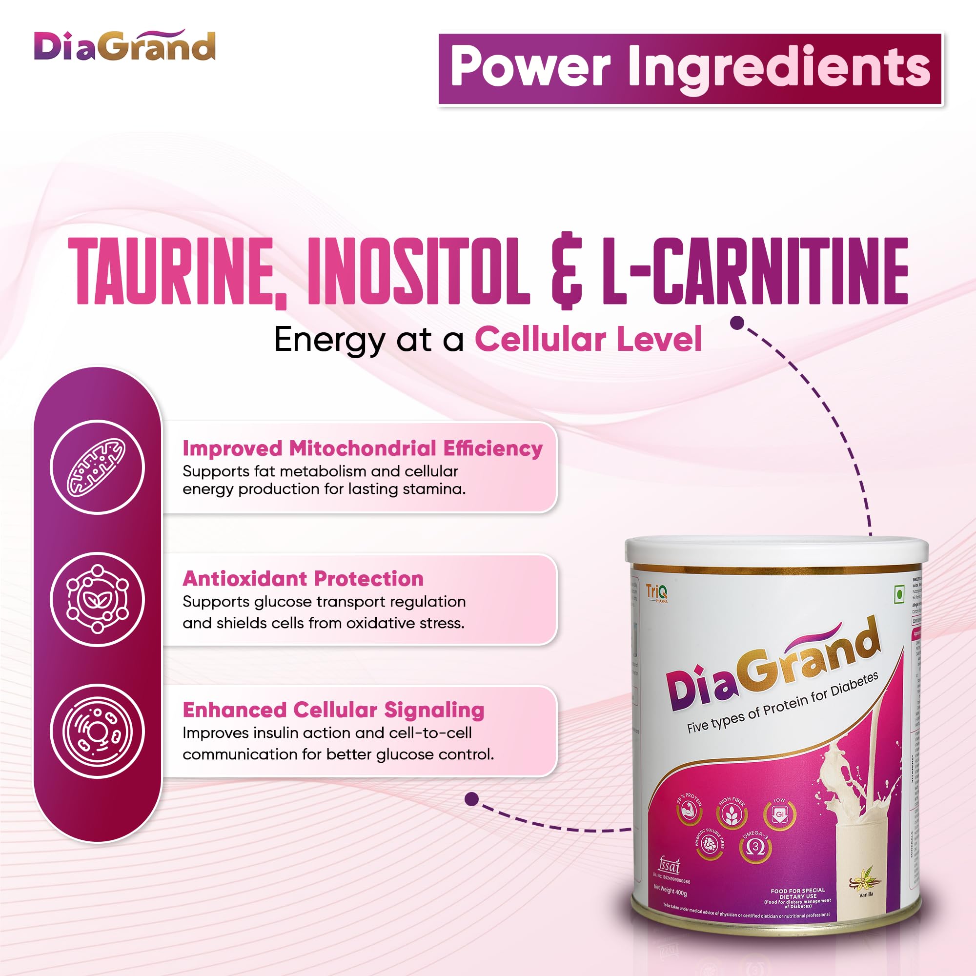 DiaGrand Advanced Nutritional Supplement | Low GI Nutrition Powder | Vanilla Flavour | 400 g (3 Tins, 1 Month) — Amazon image 7