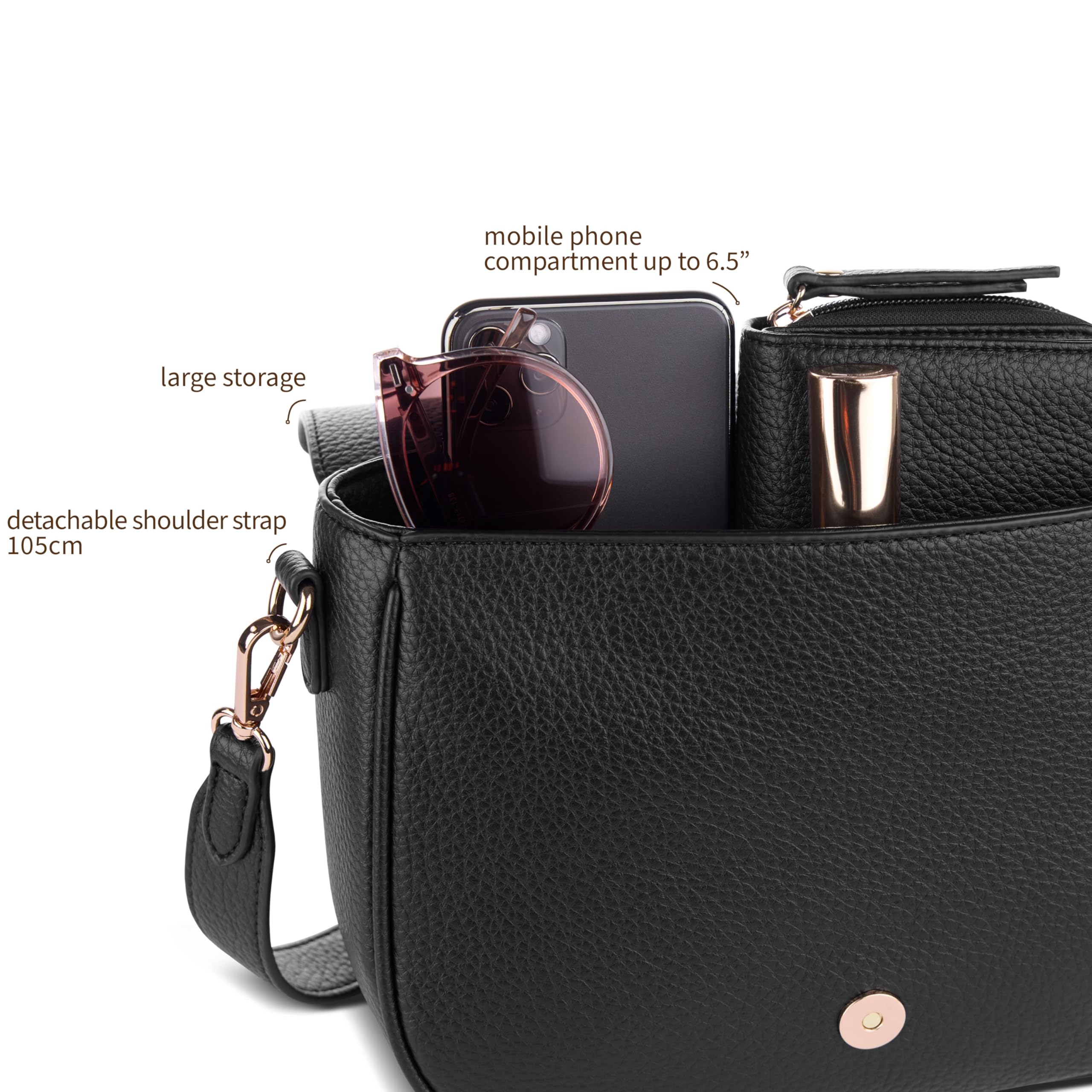 bugatti Elina Bolso bandolera para mujer, de piel sintética, bolso de mano en tamaño S o M para mujer