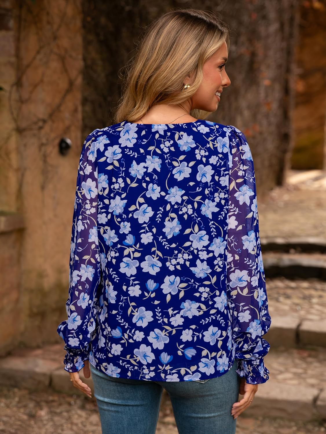 Simplee Womens Work Business Casual Tops Fall Long Sleeve Dressy Boho Floral Blouse 2025 Trendy Shirts - Image 4