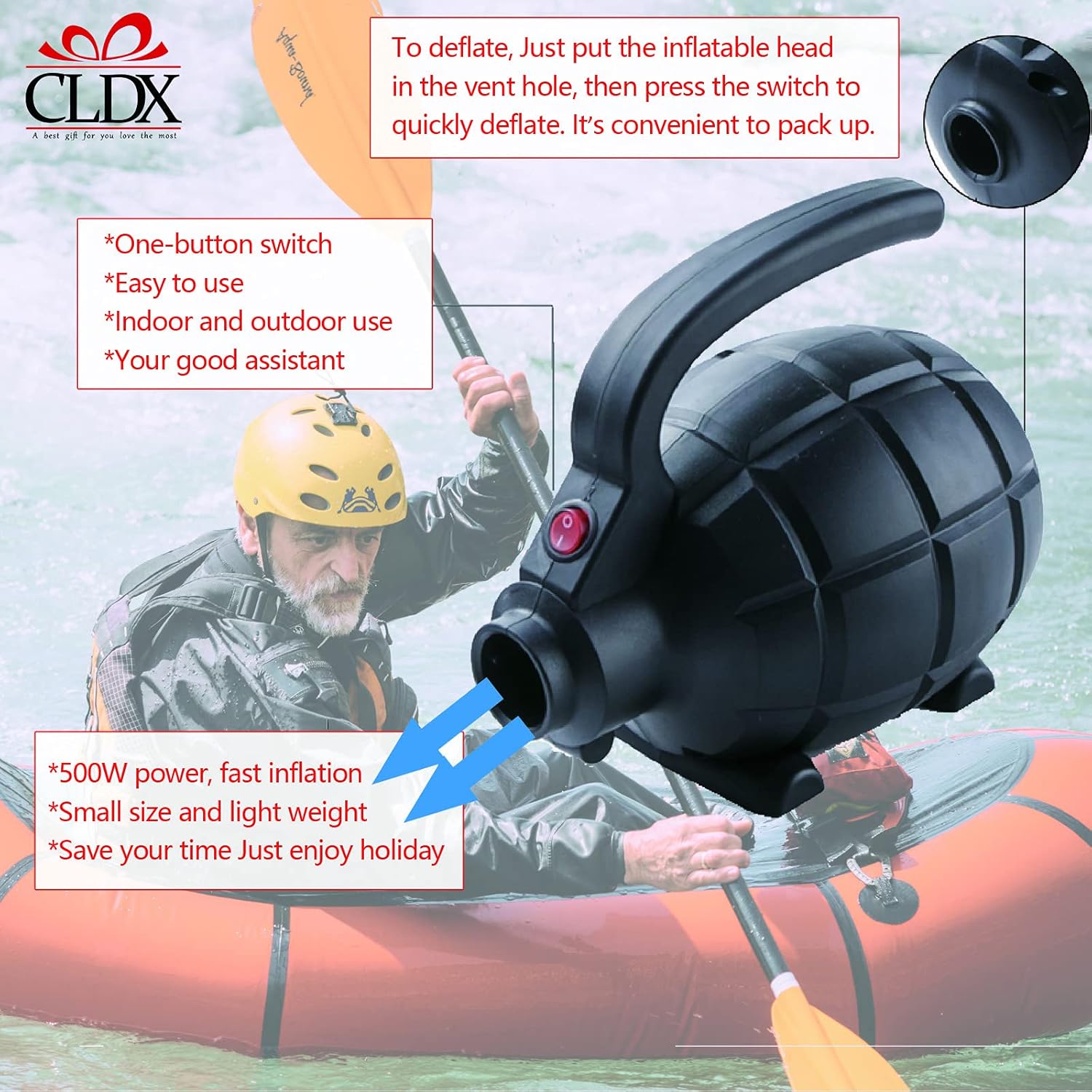 Electric Air Pump Portable Air Mattress Pump for Inflatables, Quickly & Easily Inflator Deflator with 3 Nozzles for Outdoor Camping, Beds, Swimming Rings（AC 110-120V（500W）） (Black) : Home & Kitchen