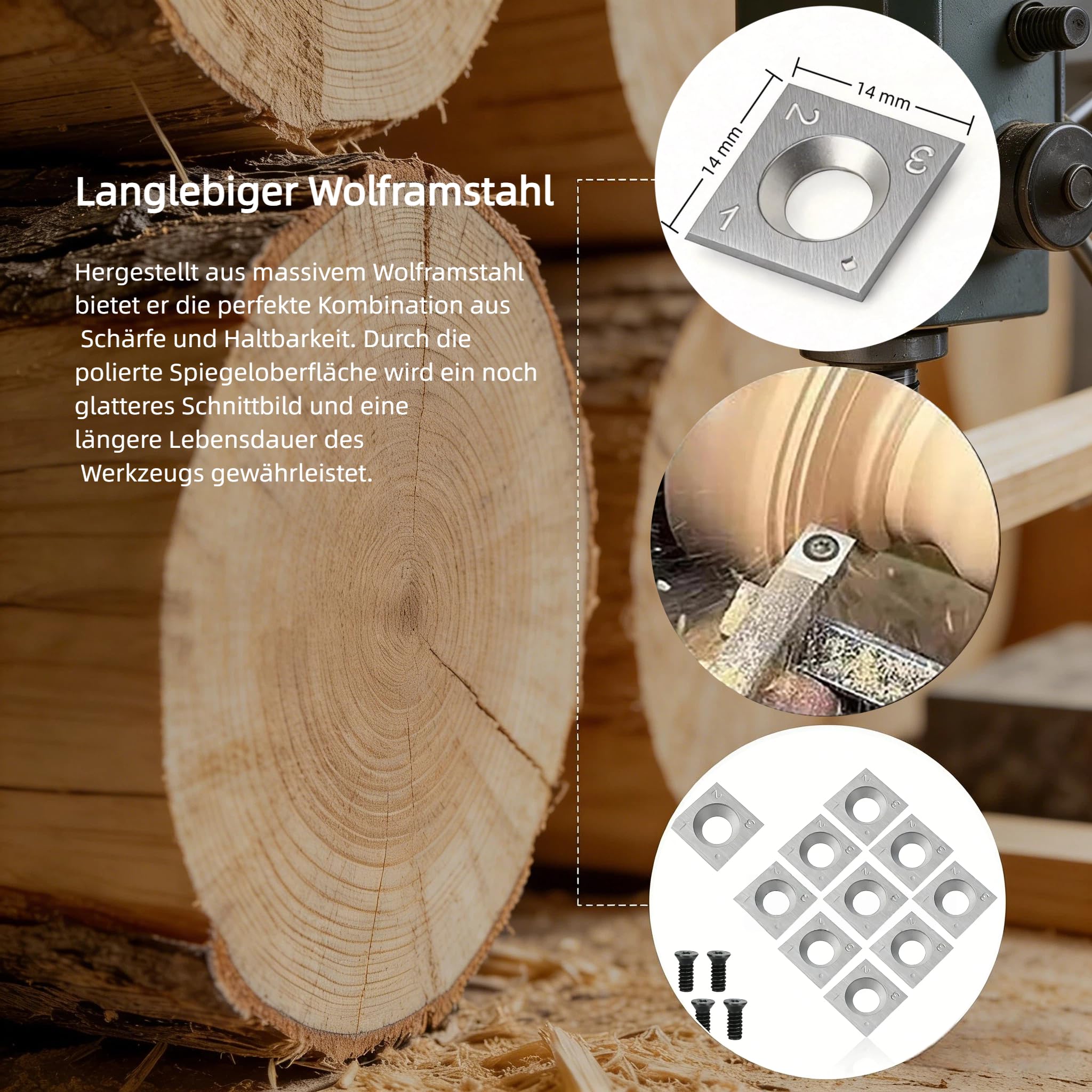Wendeschneidplatten 10er Set, VHM Hartmetall 30° – 14×14×2 mm, passend für METABO LF724S Lackfräse, Holzbearbeitung