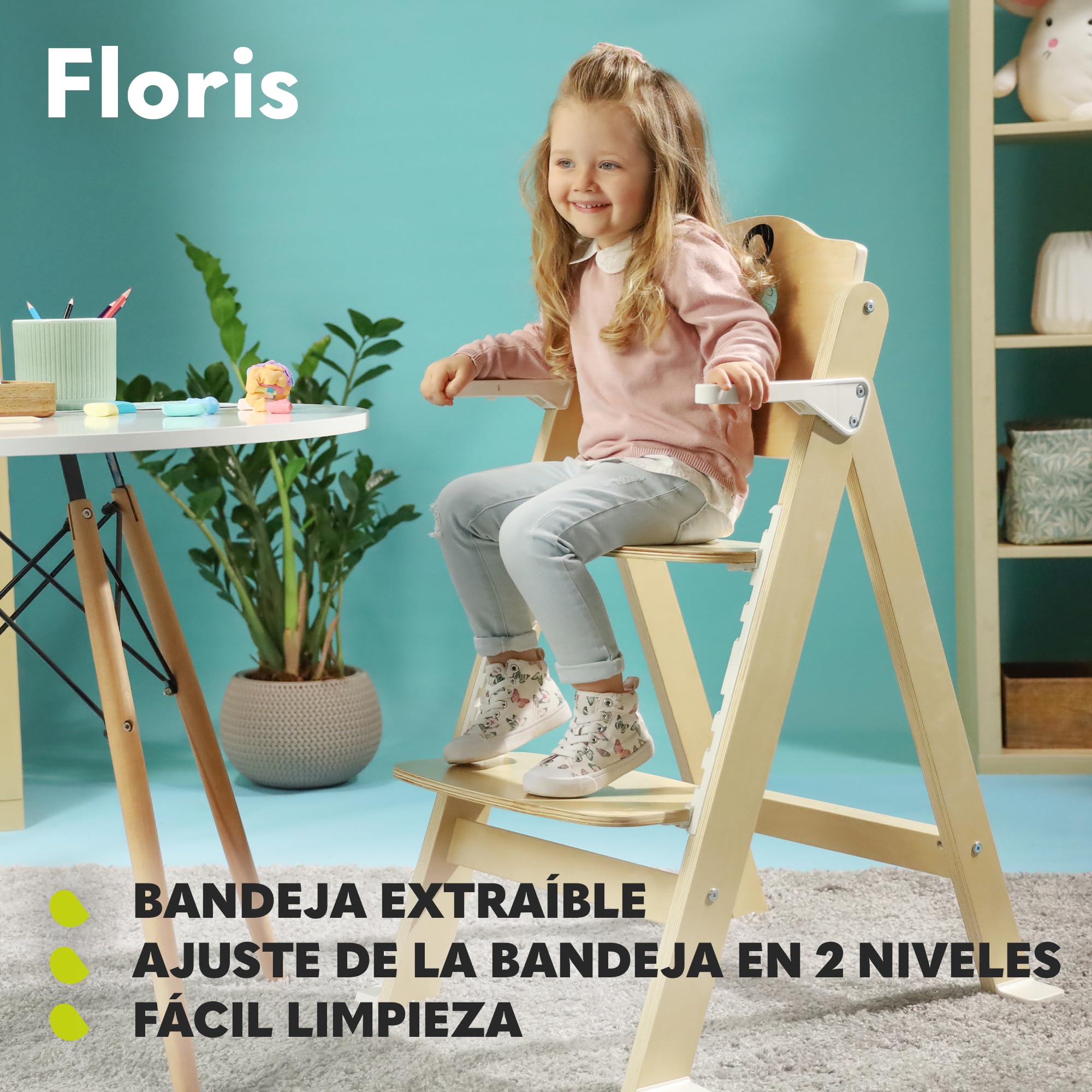 LIONELO Floris trona de madera para bebé 3 en 1, trona de bebe, silla alta regulable, de 6 a 36 meses/hasta 12 años, cinturones de seguridad de 5 puntos, hasta 15 kg / 40 kg (Natural) | De Madera para Bebé 3-en-1, Silla Alta Regulable, de 6 a 36 meses/has