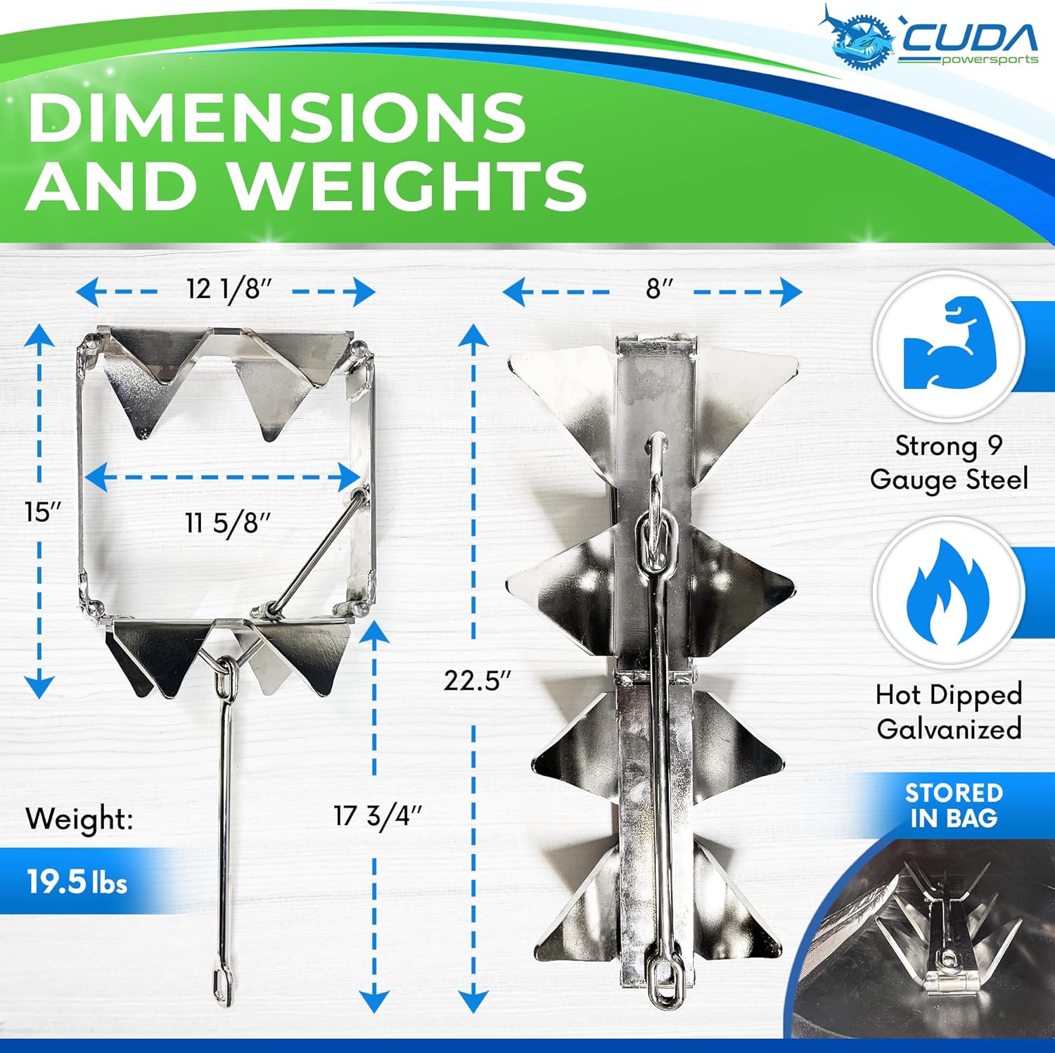 Cuda Powersports Boat Anchor Kit - Ultimate Boat Anchor Kit 19lb Hot Dipped Galvanized 9 Gauge Steel Boat Anchors for 25' Boats Pontoon Boat Anchor Kit Box Anchor Large Pontoon Anchor Boat Box Anchor : Sports & Outdoors