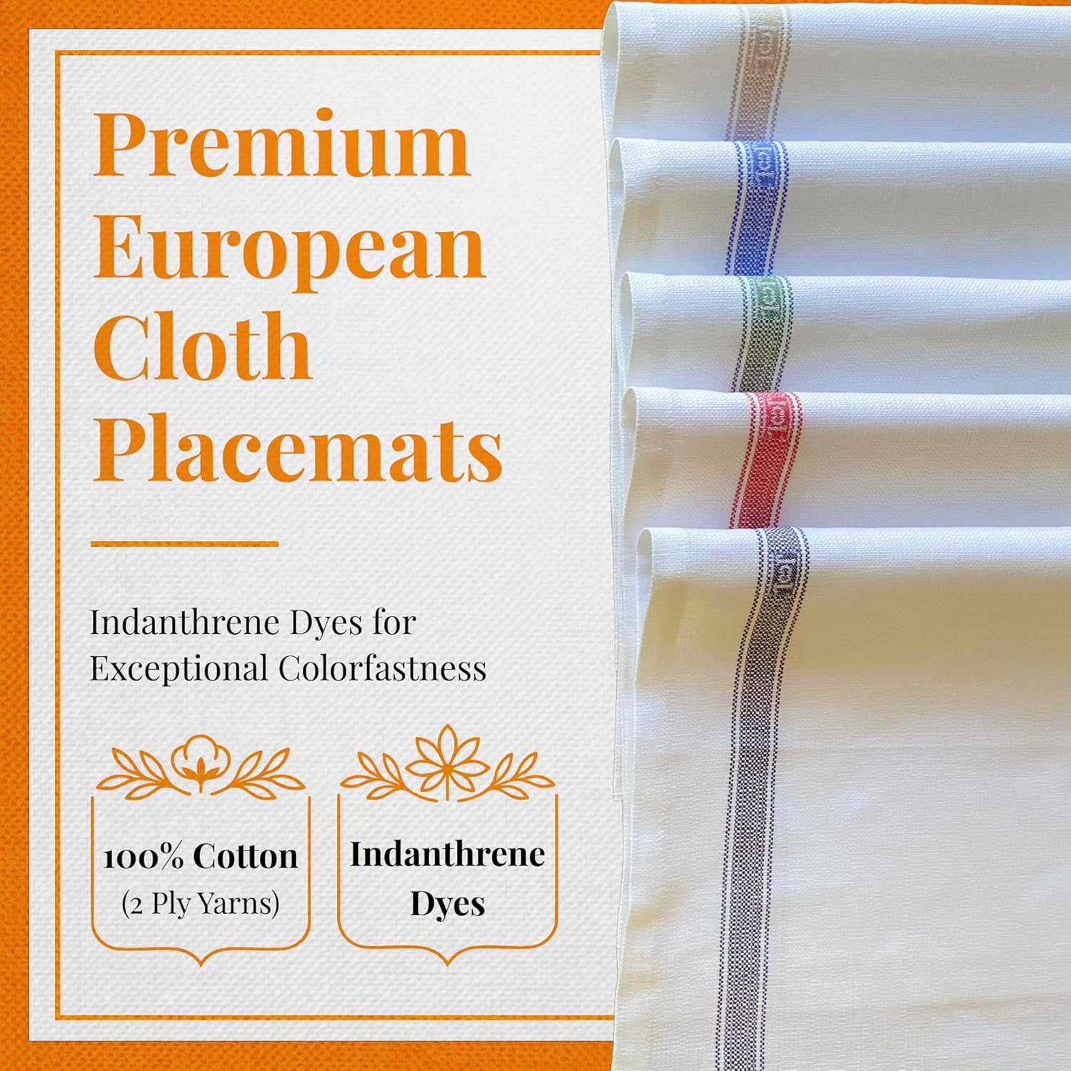 Premium Cloth Striped Placemats Set of 4 – 100% Soft Durable Jacquard Woven Cotton Table Placemats with Stain-Release Fabric – Machine Washable for Dining Table – Gentian Blue, 20"x14"