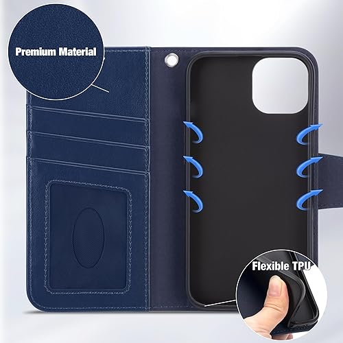 Miniatura 97 de Arae Compatible with iPhone 15 Case with Card Holder and Wrist Strap Wallet Flip Cover for iPhone 15 6.1 inch,Wine Red