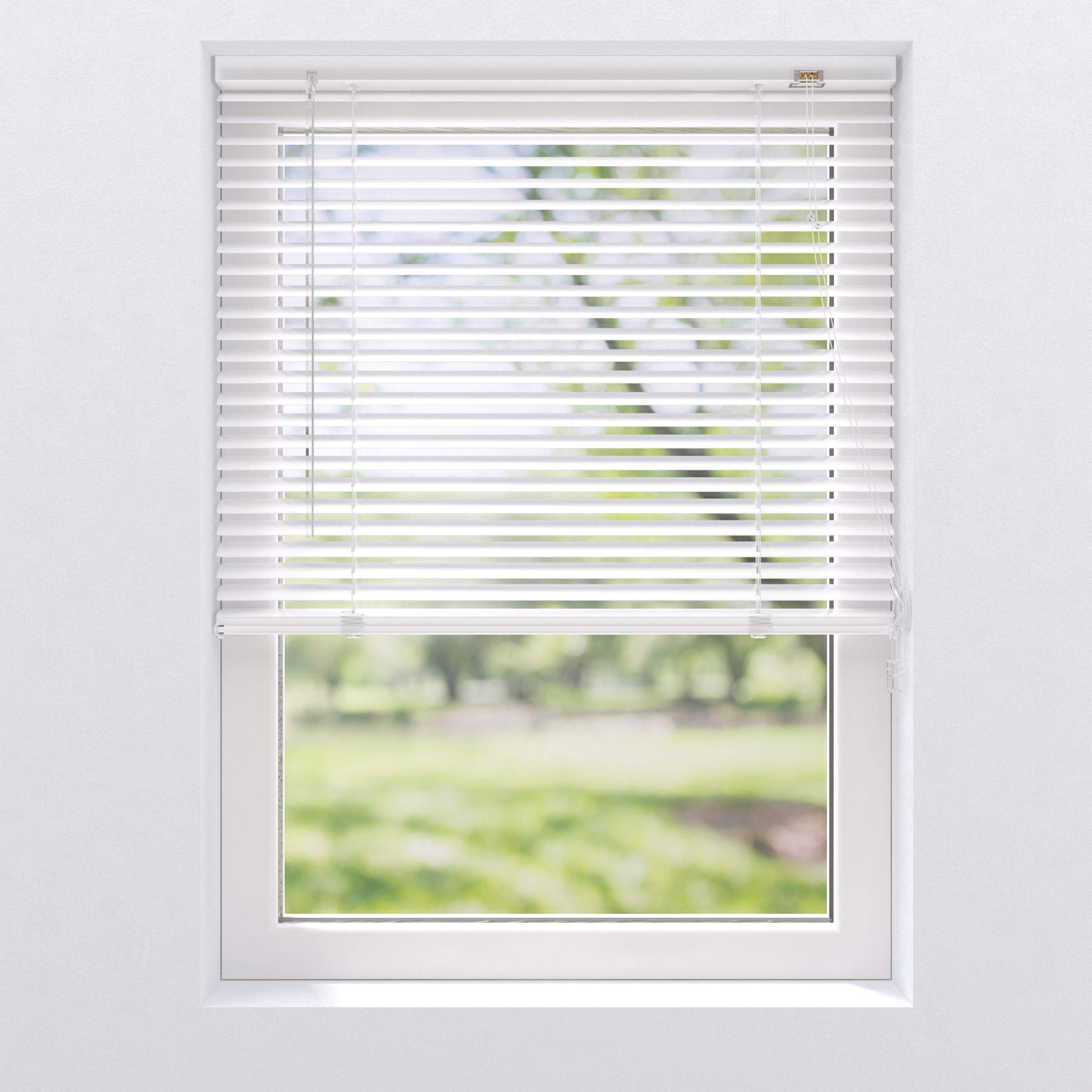 Alu Jalousie Jalousette Faltrollo | viele Größen | Farbe Weiß und Silber | Lamellenbreite 25 mm | Lamellen aus Aluminium | Wand- und Deckenmontage | Sonnenschutz Hitzeschutz | 90 x 250 cm, Weiß