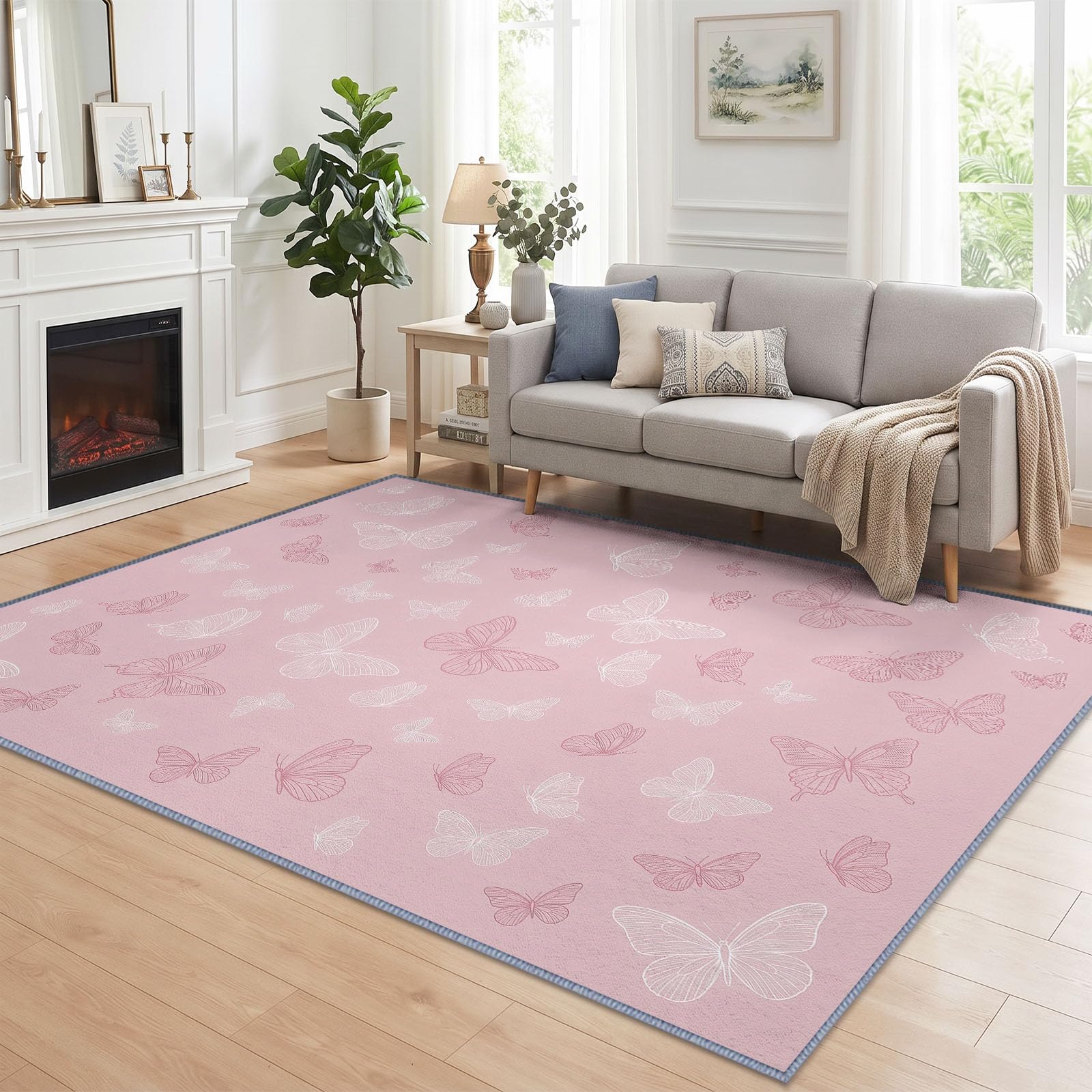 Générique Tapis Lavable Papillon Rose,140x200 cm