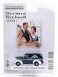 1939 Chevy Panel Truck Dark Blue with White Fenders Grocery & Market Delivery Norman Rockwell Series 5 1/64 Diecast Model Car by Greenlight 54080A
