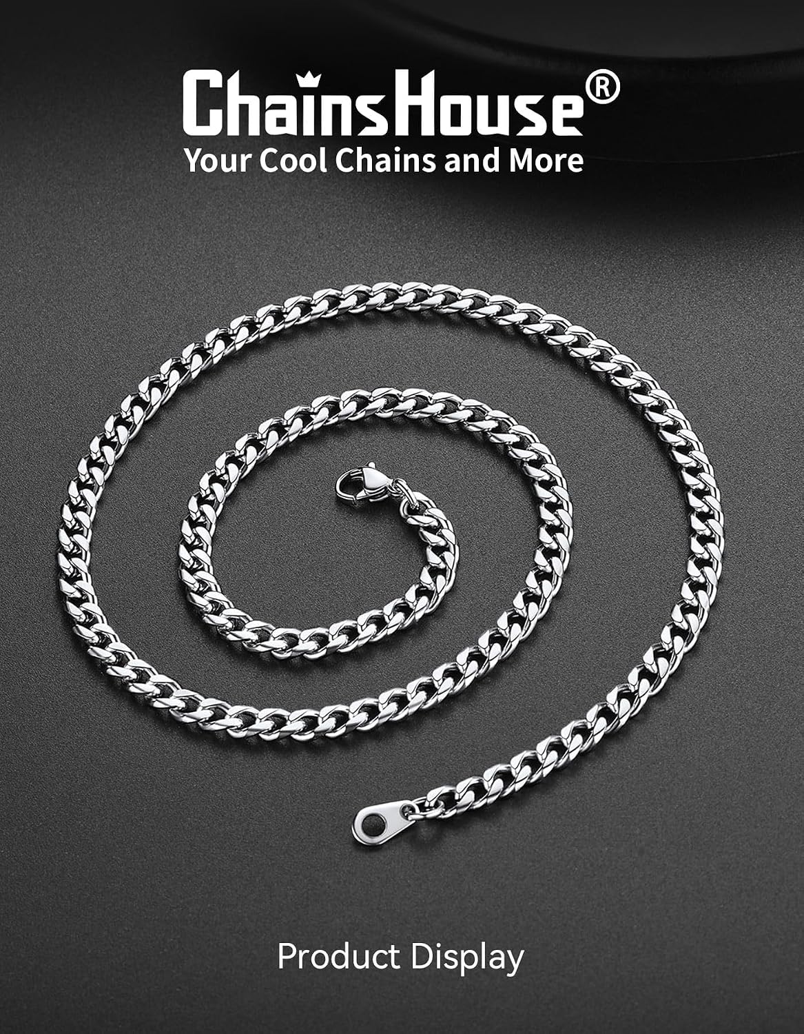 ChainsHouse Miami Cuban Link Chain Necklace for Men, Stainless Steel Curb Chain, 4.8/6/10/14mm Wide, 14-30 Inches, Stainless Steel/Black/14K Gold Plated Hip Hop Mens Jewelry, Come Gift Box