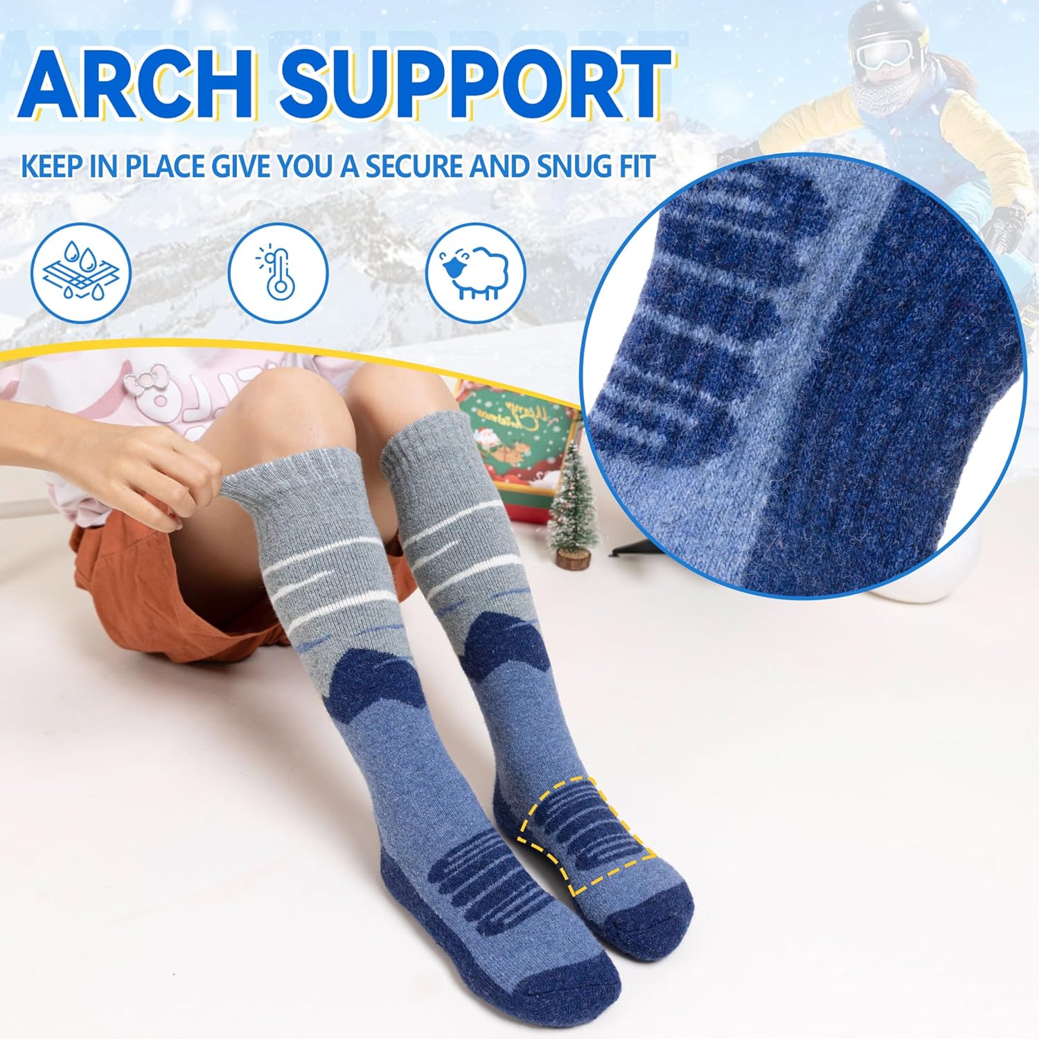 SeeyAN Kids Merino Wool Ski Socks Boys Girls Thermal Warm Boot Thick Winter 3 Pairs Cozy Socks For Skiing & Snowboarding - Image 3