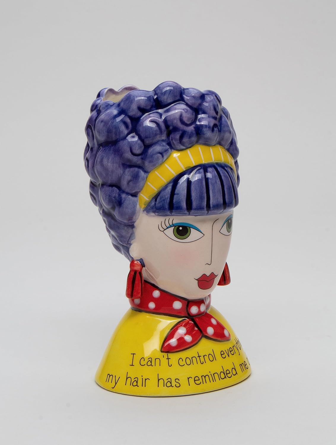 Fine Ceramic Dollymama's by Joey Purple Hair Lady Makeup Brushes Holder Vase, 6-1/4" H