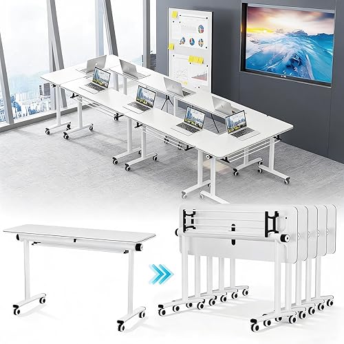 10 Pack Folding Conference Table with Undershelf, Mobile Meeting Desk