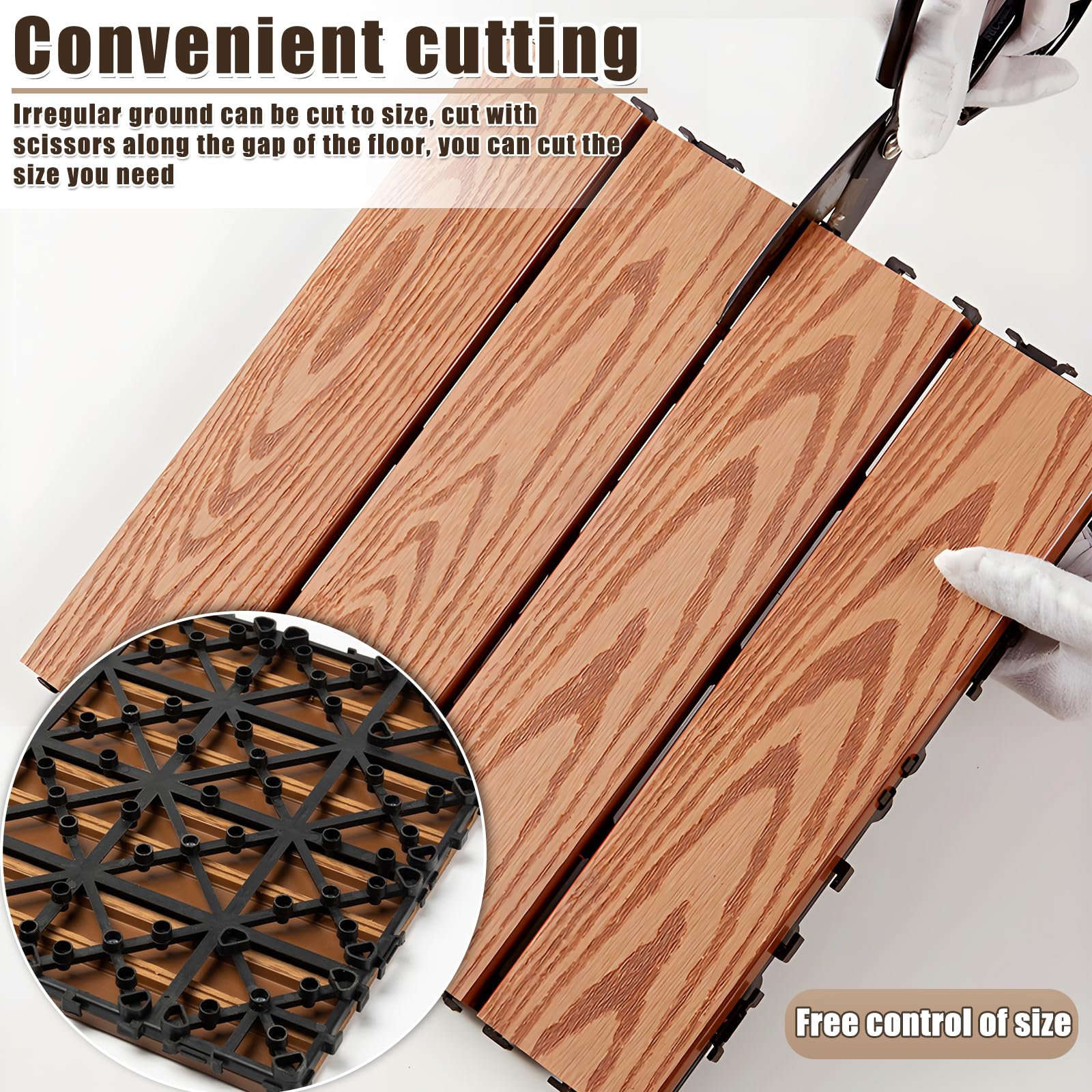 Lot de 10 dalles de terrasse en WPC imperméables pour extérieur, 30,5 x 30,5 cm, carrelage composite en bois et plastique pour jardin, balcon, piscine, porche, toutes saisons, en bois et plastique