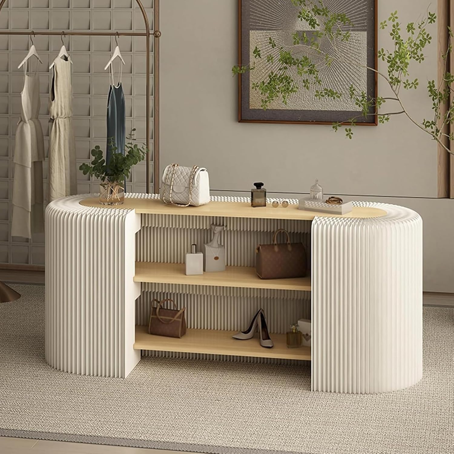Reception Desk Front Counter Desk Three-Layer Storage Rack, Pop Up Accordion Design Trade Show Table for Shopping Mall Retail Promotion Exhibition,51.1 * 26.7 * 22.8in