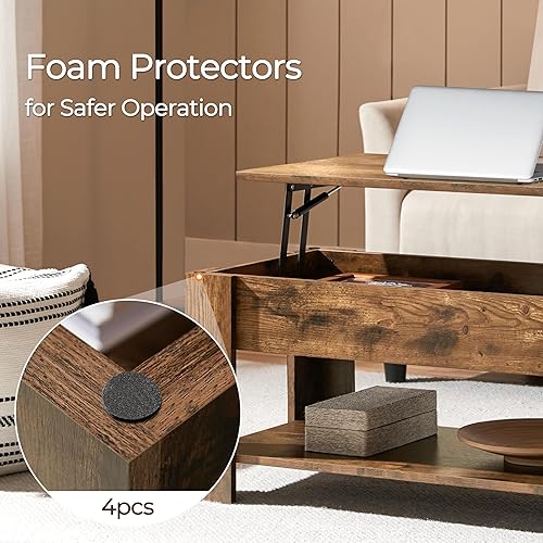 Miniatura 7 de Yaheetech Mesa de Centro, Mesa de Centro Elevable de 47.5 pulgadas con Compartimento Oculto y Estante de Almacenamiento, Mesa de Comedor con Marrón