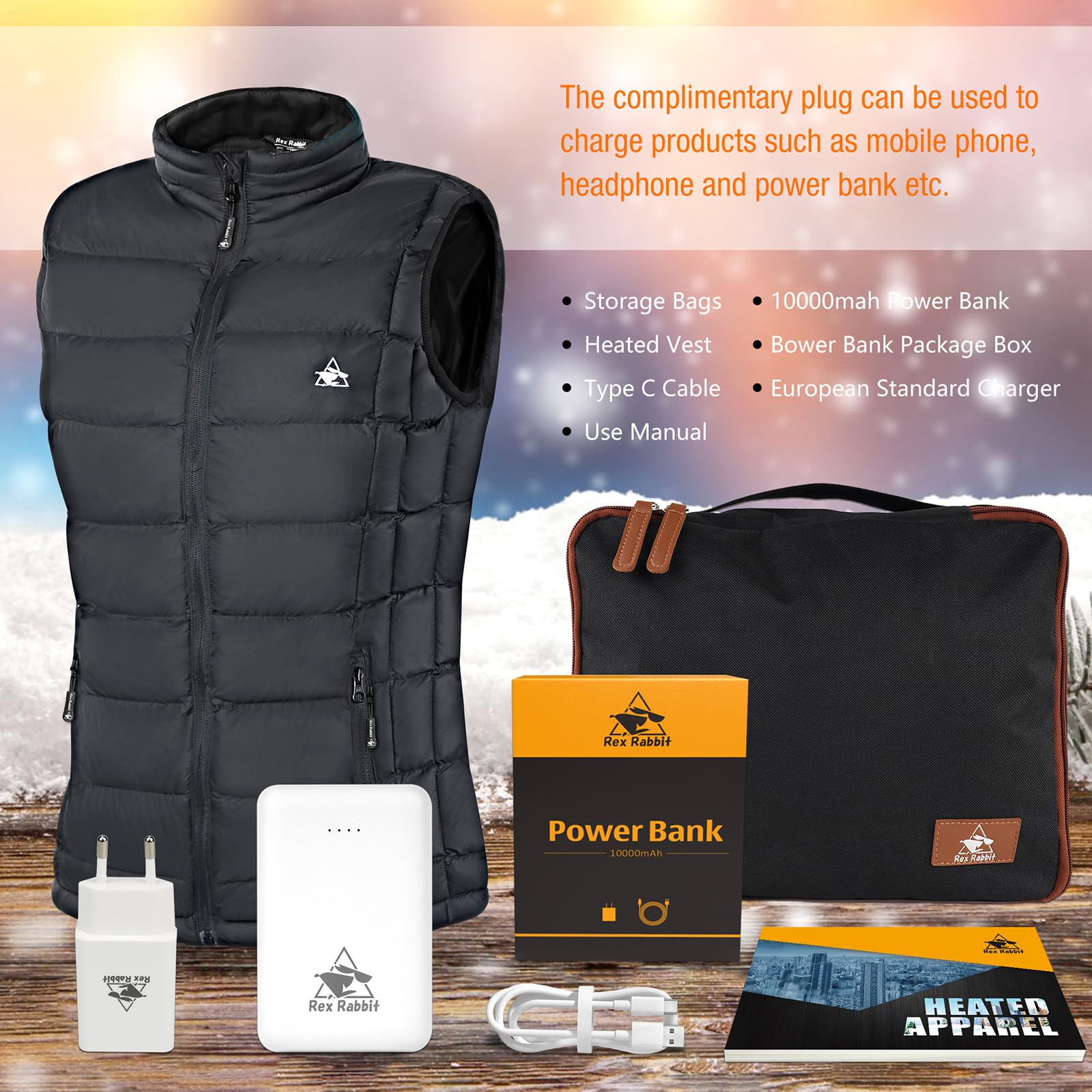 Gilet riscaldabile per donna, gilet riscaldato con 6 zone di riscaldamento, gilet elettrico USB per primavera, autunno, inverno, gilet termico con spina e power bank, gilet riscaldato per esterni, con