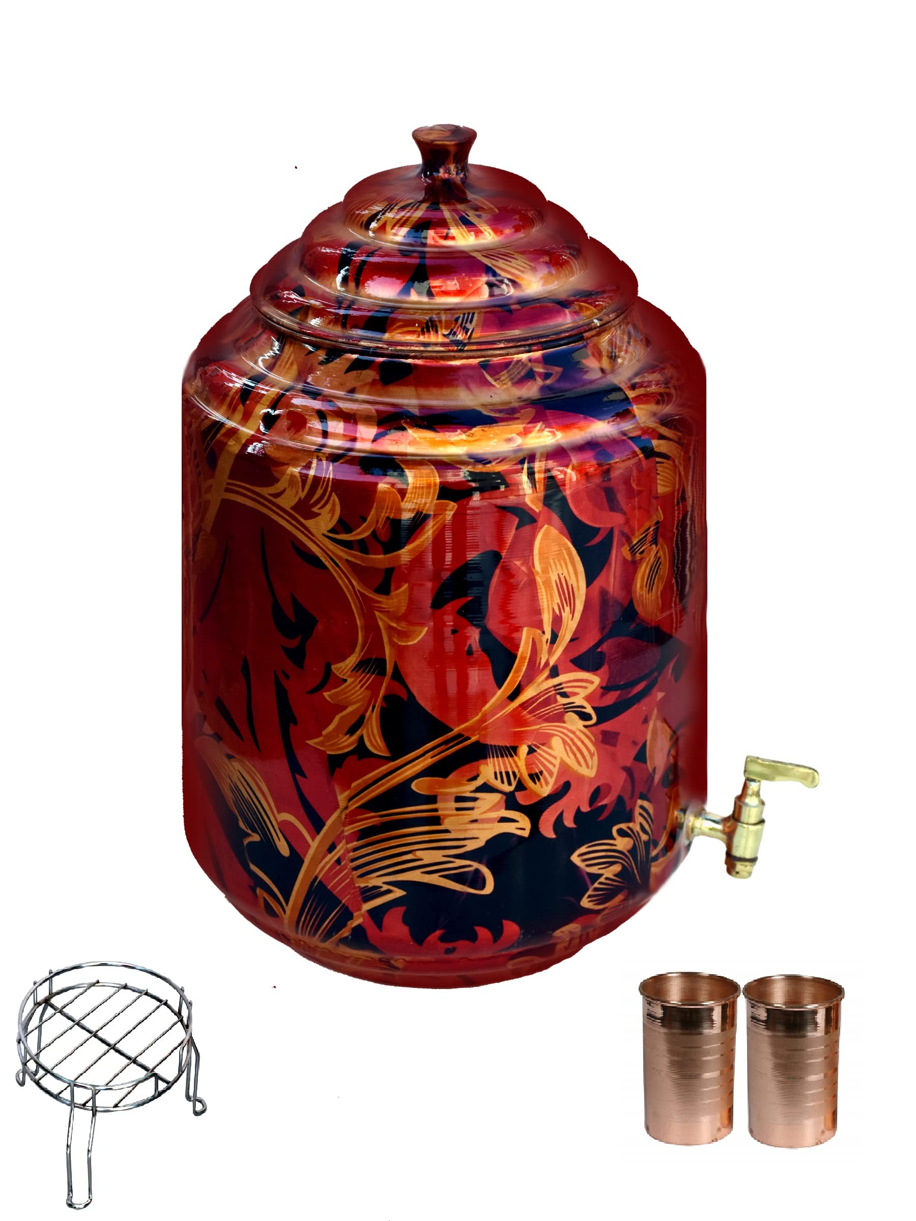 16 LITER COPPER TANK COPPER CONTAINER COPPER POT COPPER MATKA COPPER UTENSILS WITH GLASS AND STAND