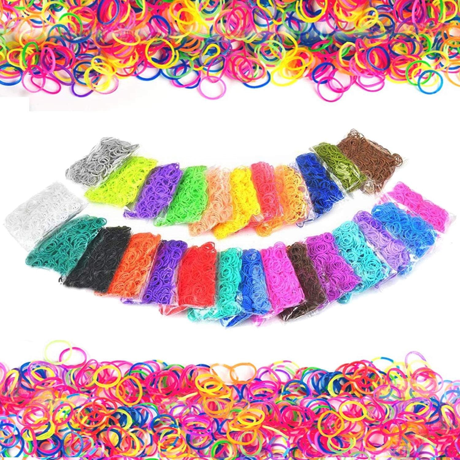 7200 pcs Loom Rubber Bands-26-Colors Loom Bands Refills Kit with 200 Clip Connectors&6 Hooks for Kids Bracelet Weaving DIY Crafting