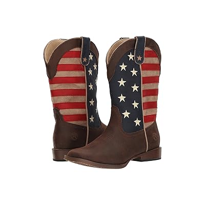 Roper Kids American Patriot (Big Kid) Cowboy Boots Brown Faux Leather Vamp Stars & Stripes Shaft