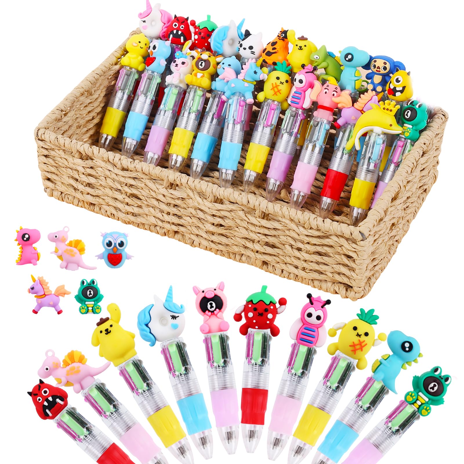 Set 4 Penne A Sfera Cancellabili 0.5 Mm - Inchiostro Gel Blu E Nero Con Gomma - Design Cartoon - Cancelleria Per Studenti, Bambini, Scuola, Ufficio
