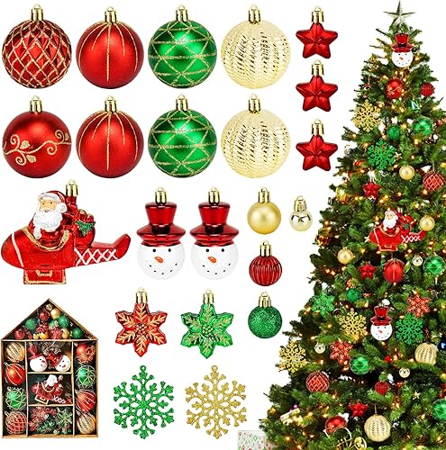 Hysagtek Juego de adornos inastillables para árbol de Navidad, 70 unidades, color blanco y dorado, surtido de bolas de Navidad para decoración de Hysagtek Juego de adornos inastillables para árbol de Navidad, 70 unidades, color blanco y dorado, surtido de bolas de Navidad para decoración de