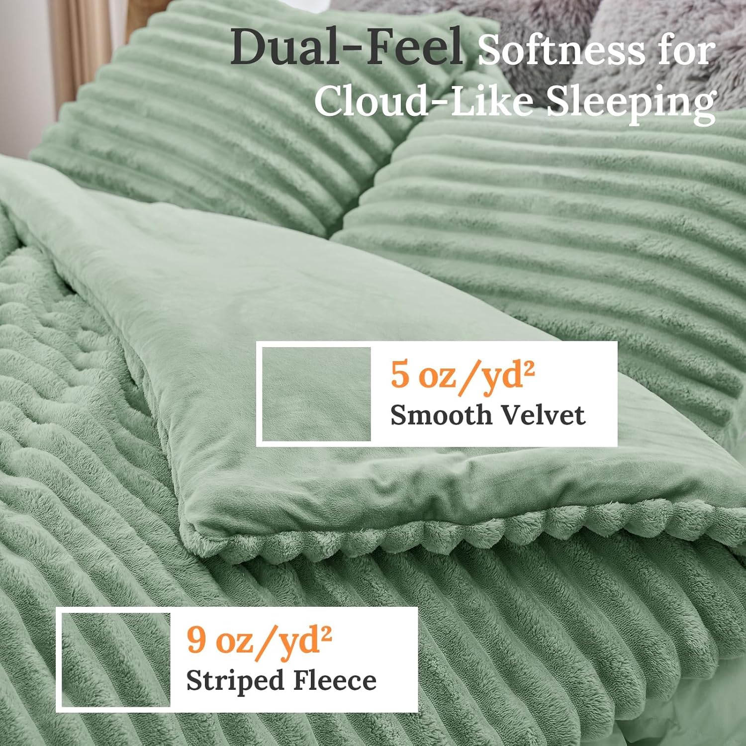 Sasttie Fluffy Comforter Set Queen 3 Pieces - Super Soft & Fuzzy Sage Green Comforter Set for Winter Warm Fleece Bedding, 1 Luxury Heavy Faux Fur Down Alternative Comforter with 2 Pillow Cases - Image 3