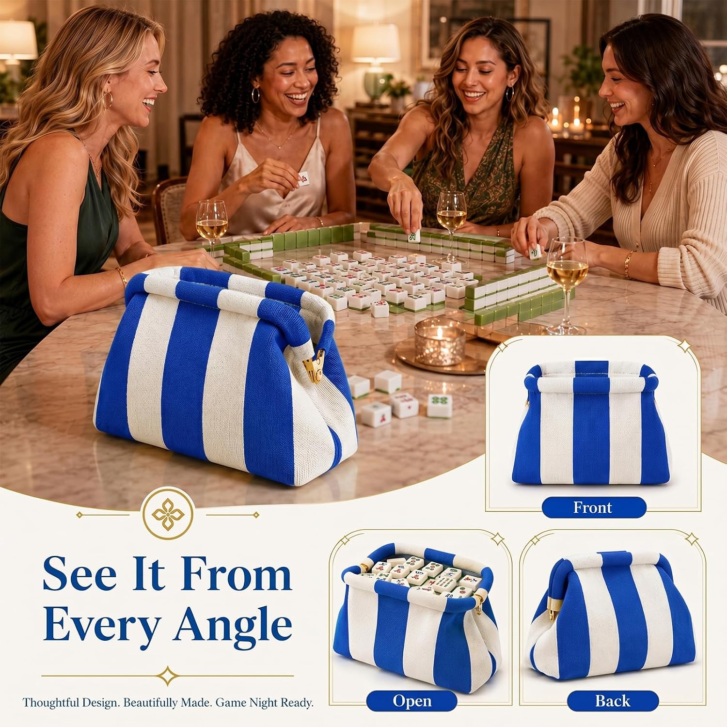 Mahjong Bag for Tiles, Woven Clutch Purse for Women, Beach Vacation and Game Night