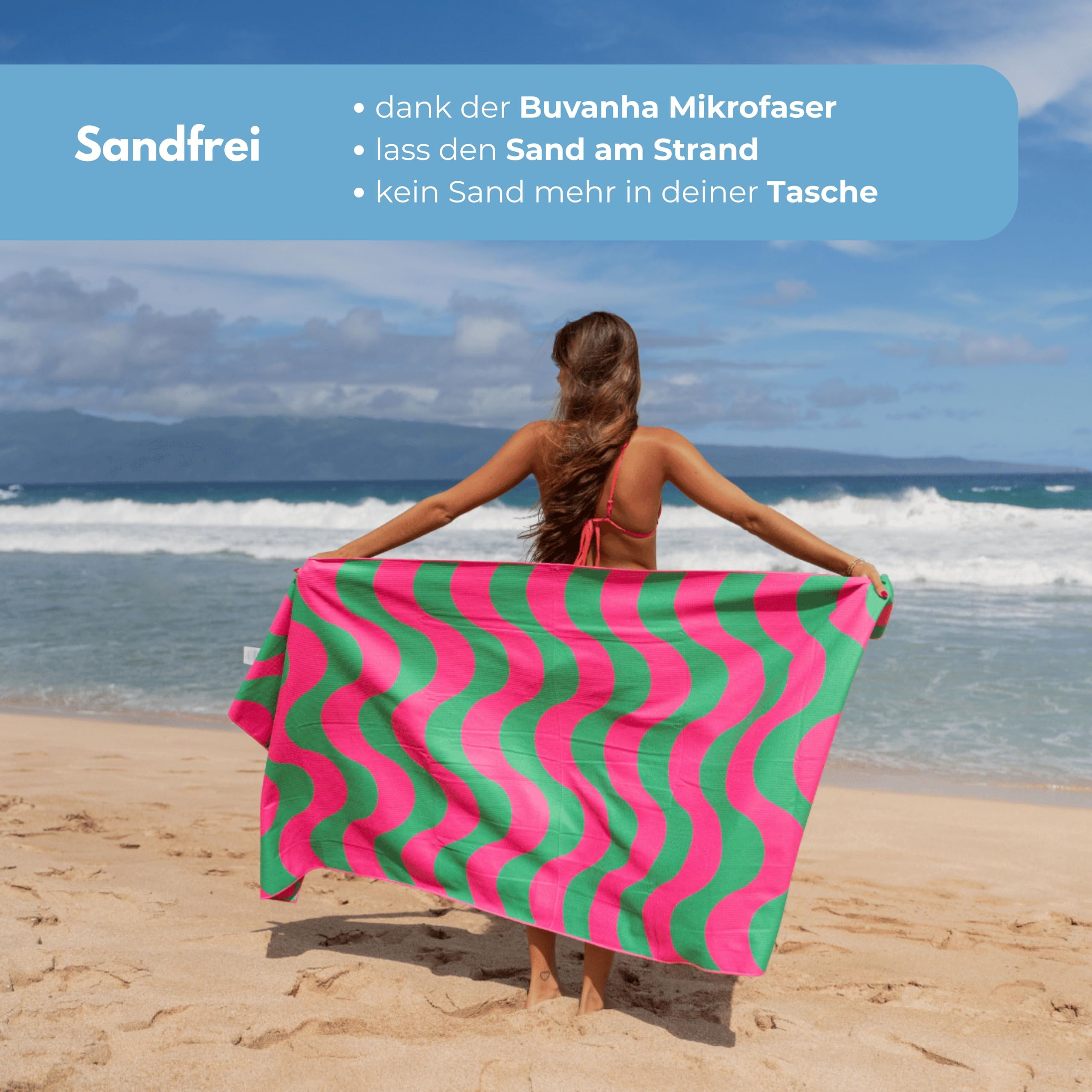 Reisehandtuch Schnelltrocknend & Kompakt 200x90 cm - Mikrofaserhandtuch mit Beutel - Sandfreies Strandtuch aus recyceltem Plastik - Curaçao 02