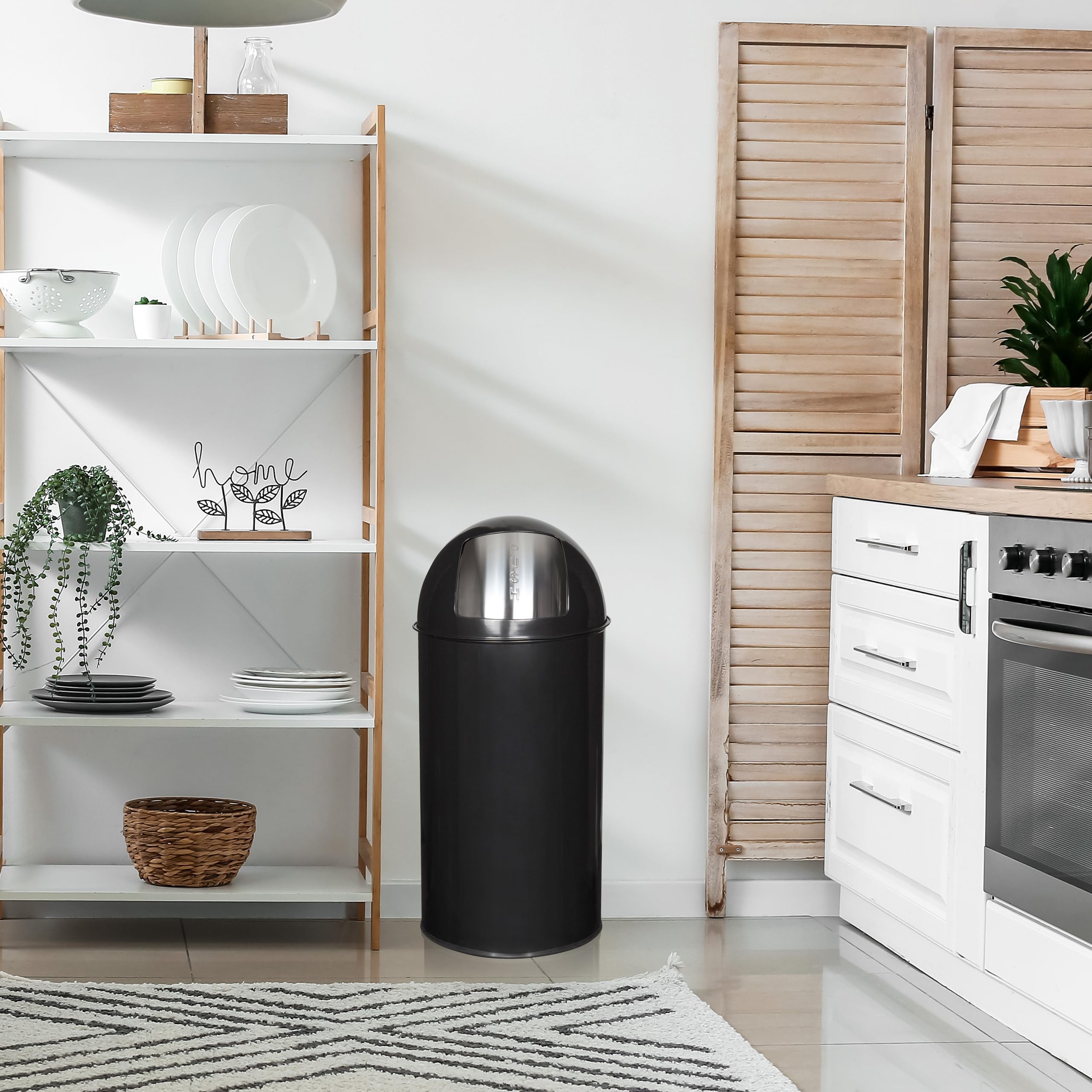 hjh OFFICE 741008 Poubelle XXL PUSH 50L noir Collecteur de déchets rétro avec clapet à poussoir