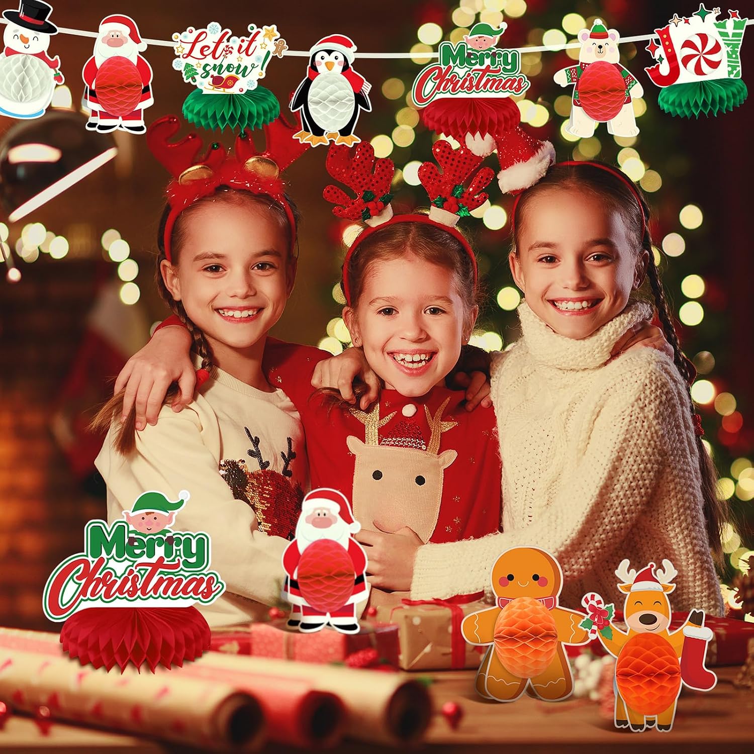 Liliful 12 Pcs Christmas Party Honeycomb Centerpieces Xmas Table Decorations Gingerbread Man Winter Holiday Center Pieces with Santa Claus Christmas Tree Snowman Gnome for Christmas Party Table Signs
