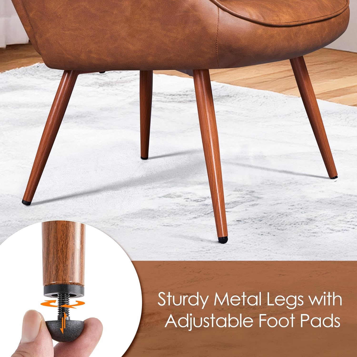 Yaheetech Accent Chairs, Large PU Leather High-Back Chair w/Metal Legs, Pottery Barn Style Living Room Chairs for Bedroom/Home Office, Brown, Set of 2