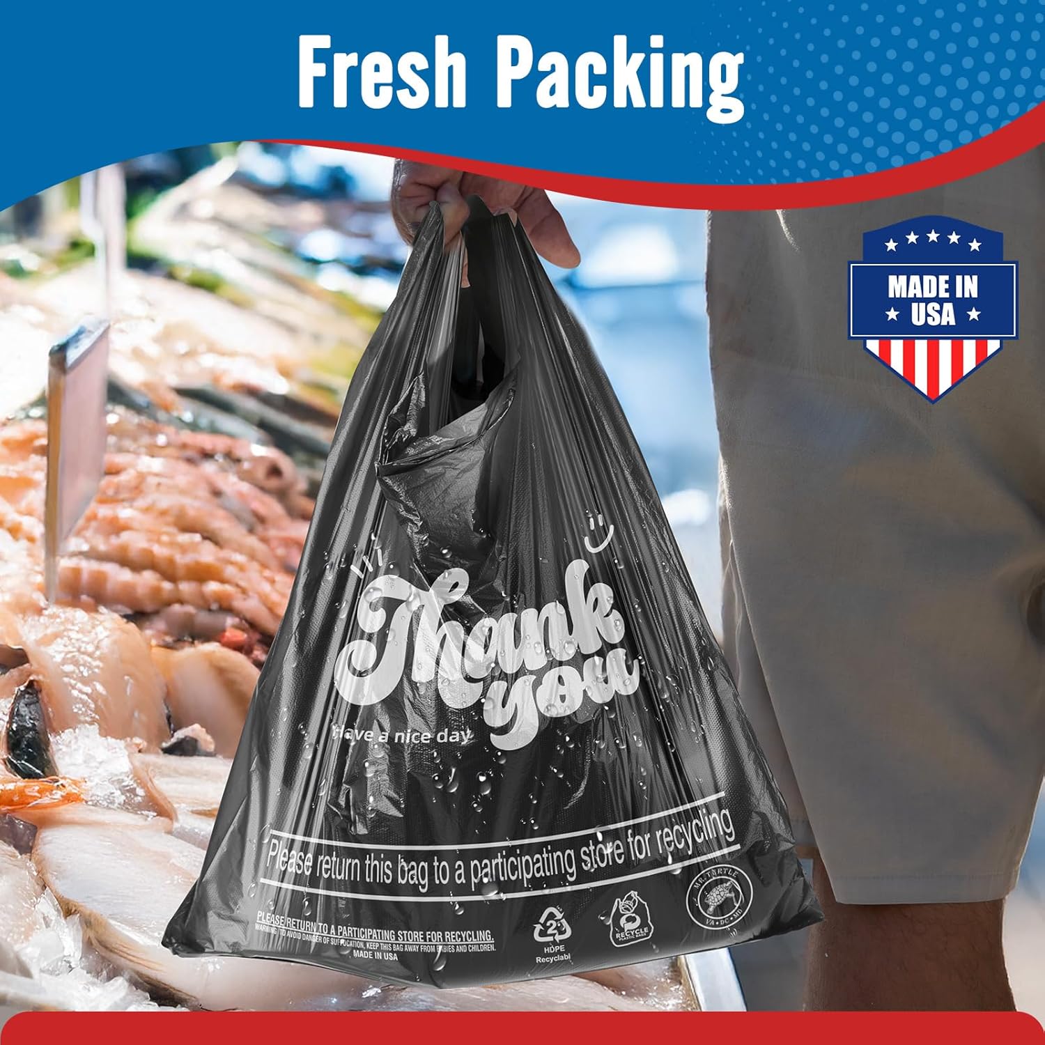 Fuxury 500 Count - Thank You Plastic Tshirt Bags Black (11.5" x 6.5" x 21"), T-shirt, Grocery, Take Out, To Go, Retail Shopping Bags in Bulk for Small Business - Image 6